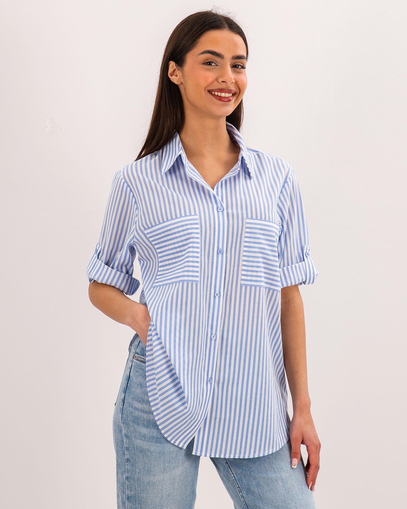 Women's 3/4 Shirt 'He44dda'-lblue stripe