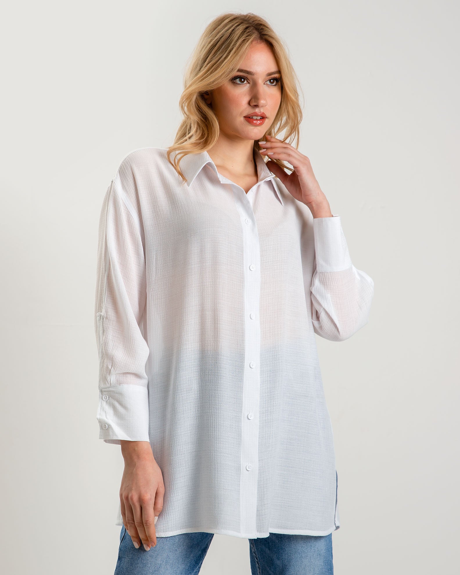 Women's Oversize Long Sleeve Waffle Shirt 'Ma44bel'-white