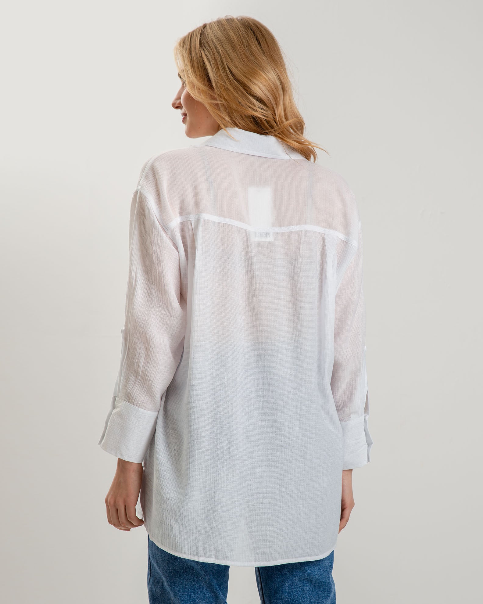 Women's Oversize Long Sleeve Waffle Shirt 'Ma44bel'-white