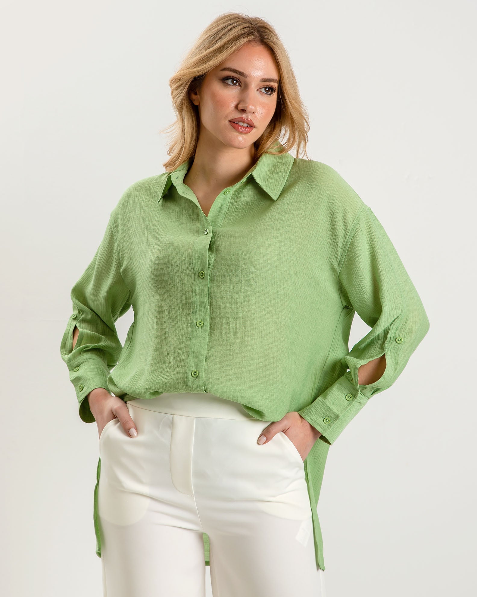 Women's Oversize Long Sleeve Waffle Shirt 'Ma44bel'-fair green