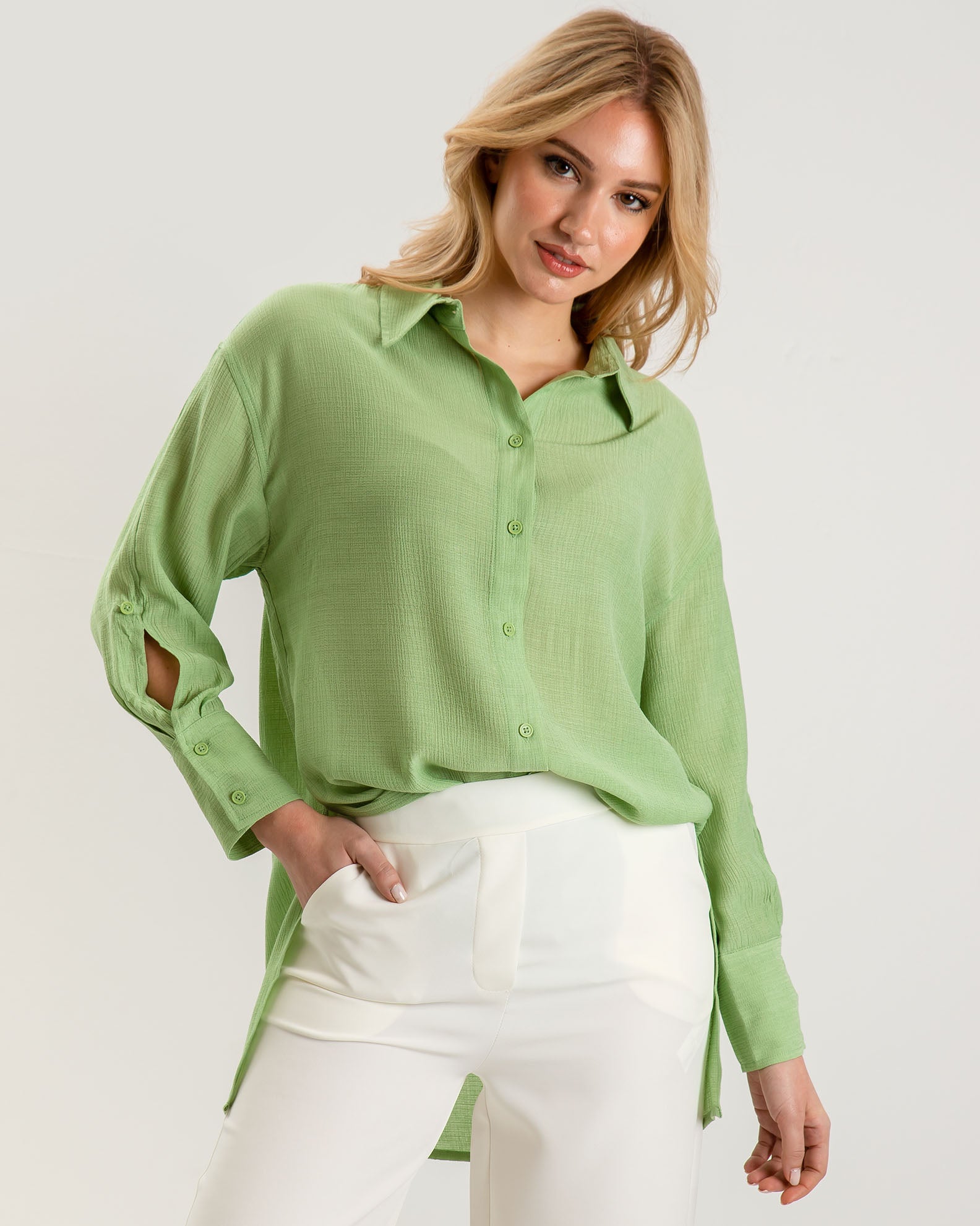 Women's Oversize Long Sleeve Waffle Shirt 'Ma44bel'-fair green