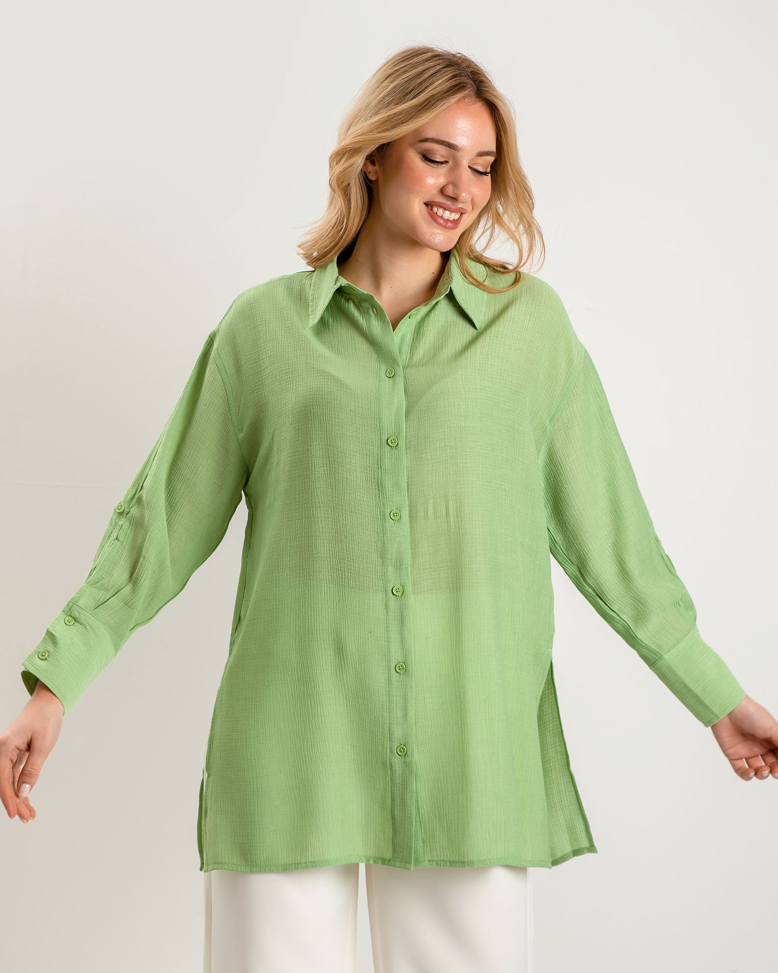 Women's Oversize Long Sleeve Waffle Shirt 'Ma44bel'-fair green