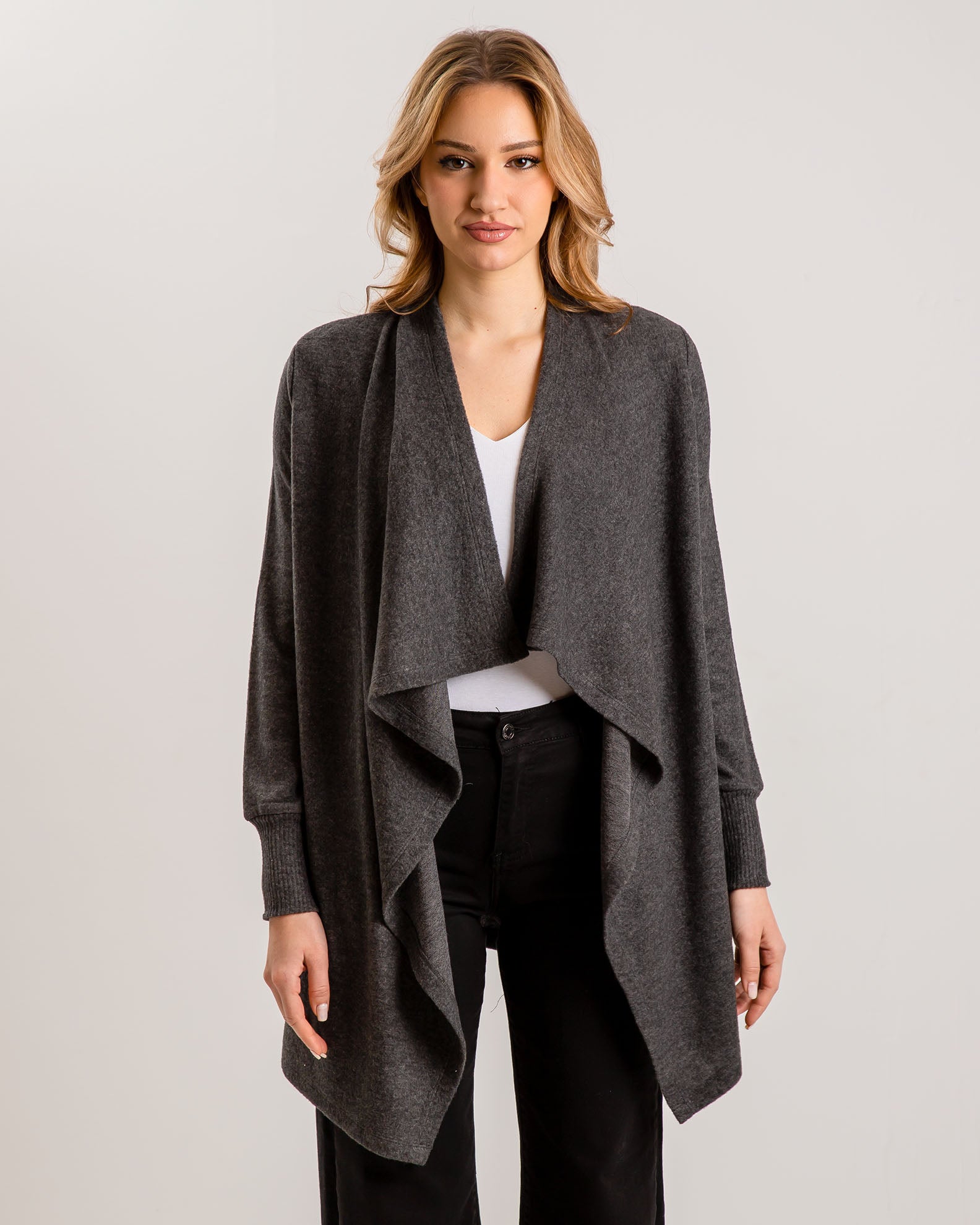 Women's Open Cardigan with Soft Texture 'An44ia'-dgrey marl