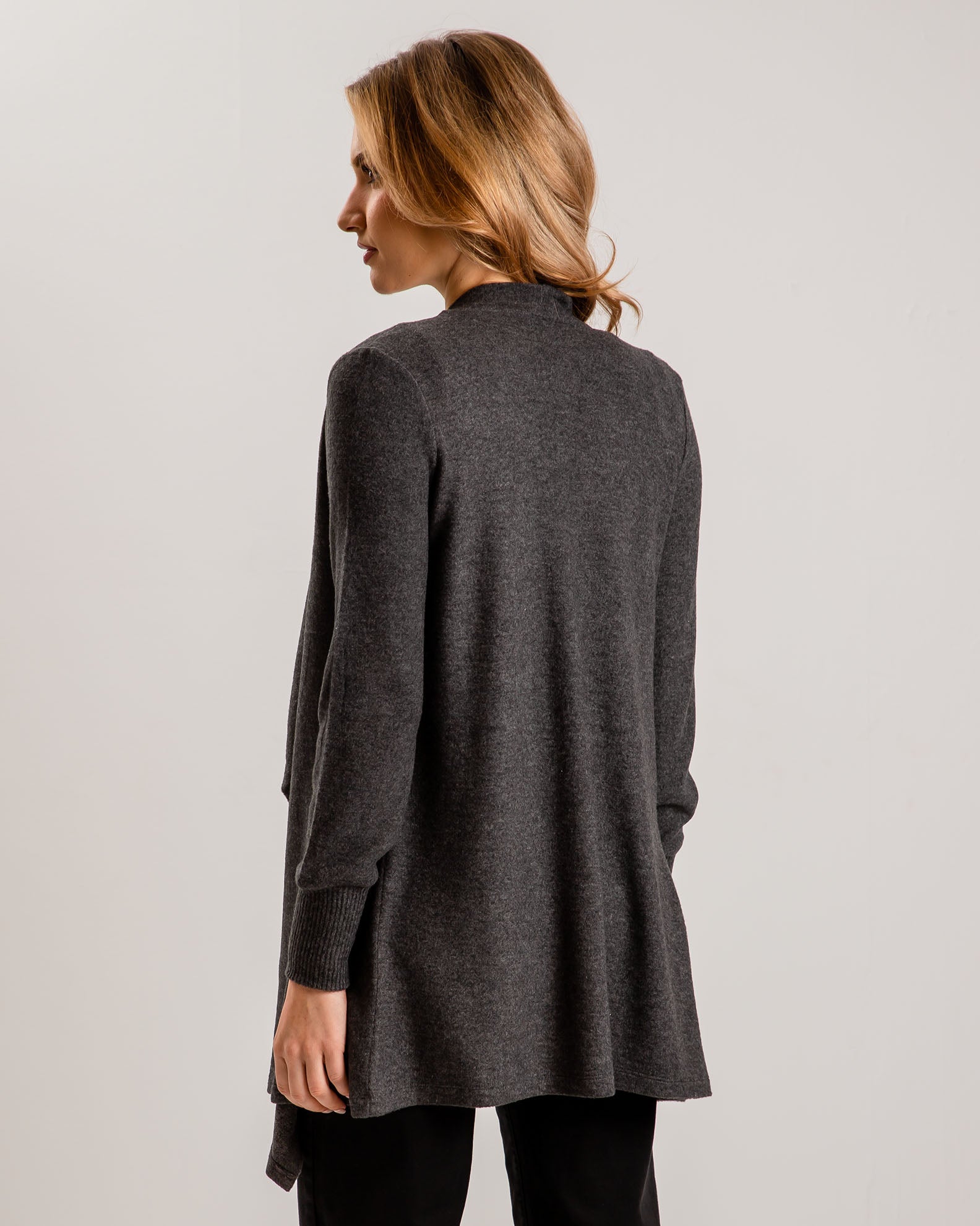 Women's Open Cardigan with Soft Texture 'An44ia'-dgrey marl