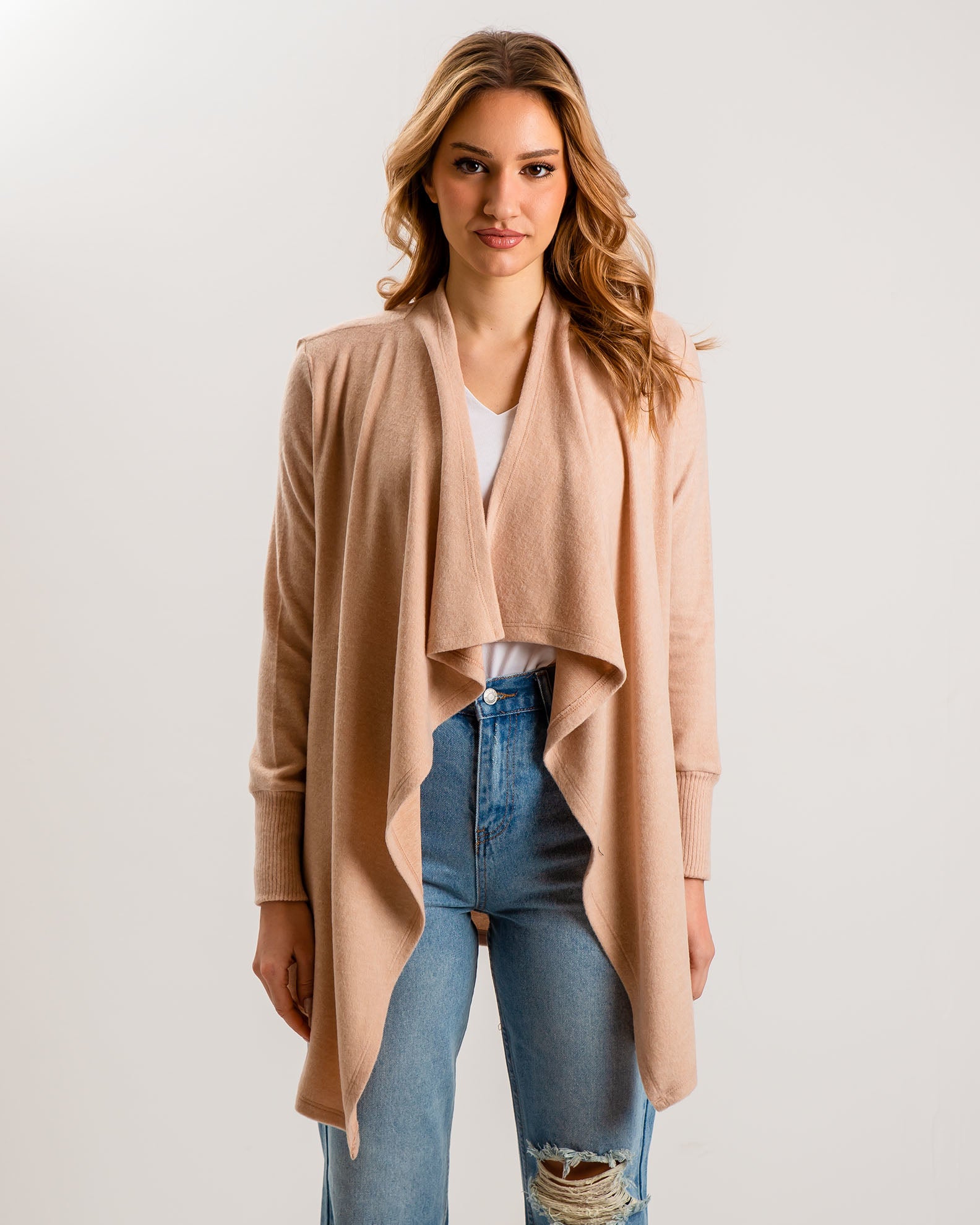 Women's Open Cardigan with Soft Texture 'An44ia'-beige marl