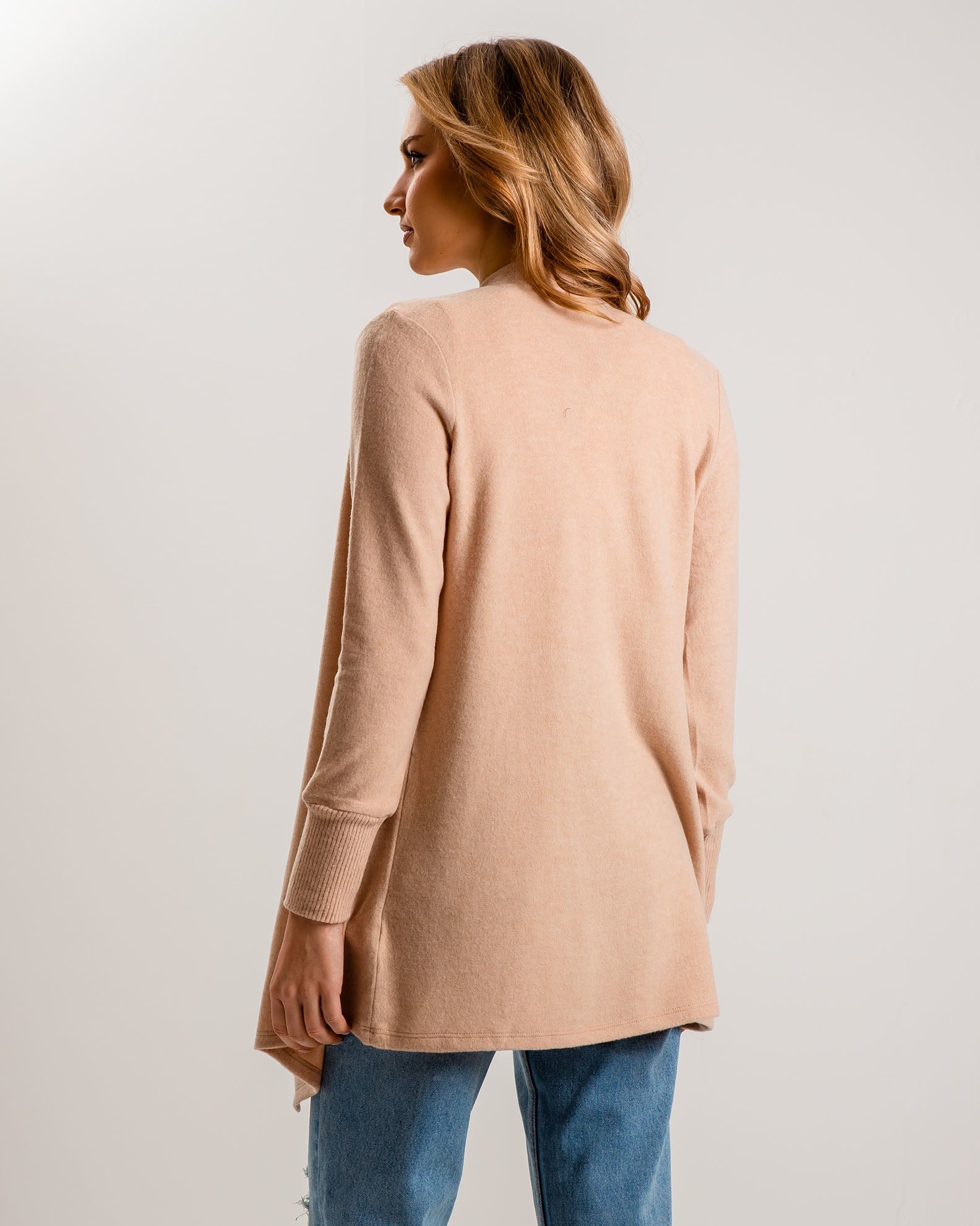 Women's Open Cardigan with Soft Texture 'An44ia'-beige marl