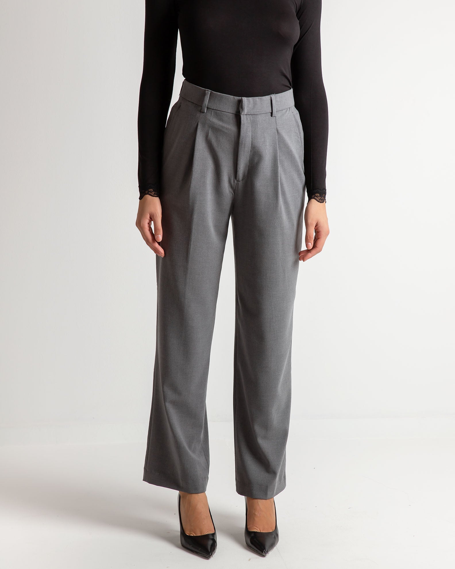 Women's high-waisted pleated trousers 'Fi44nola'-grey marl