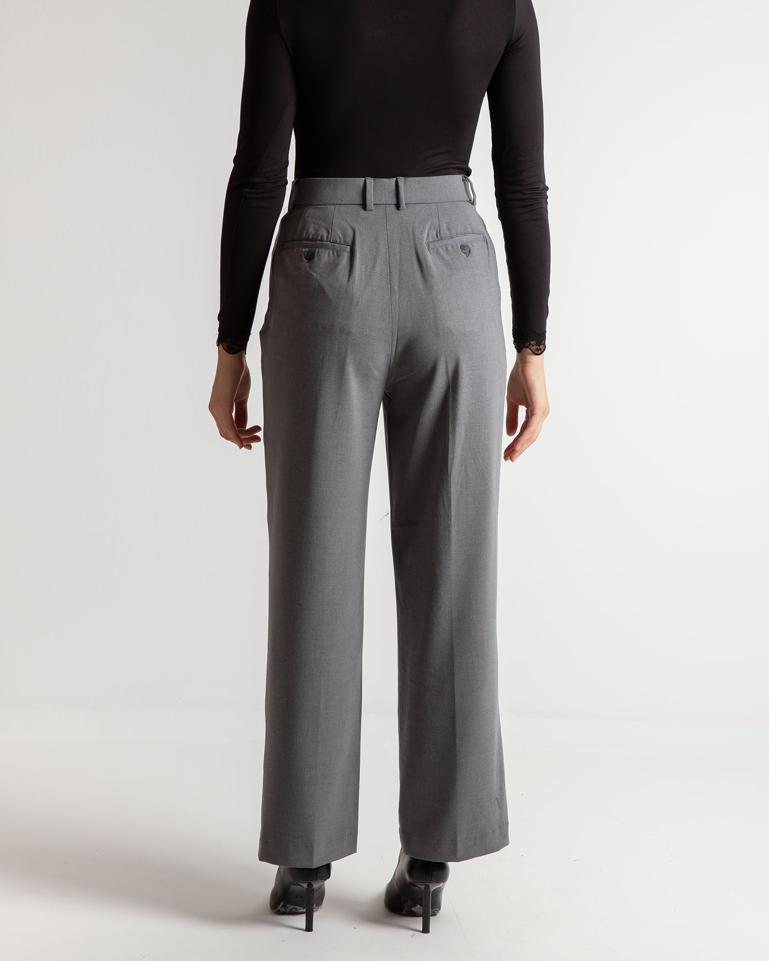 Women's high-waisted pleated trousers 'Fi44nola'-grey marl