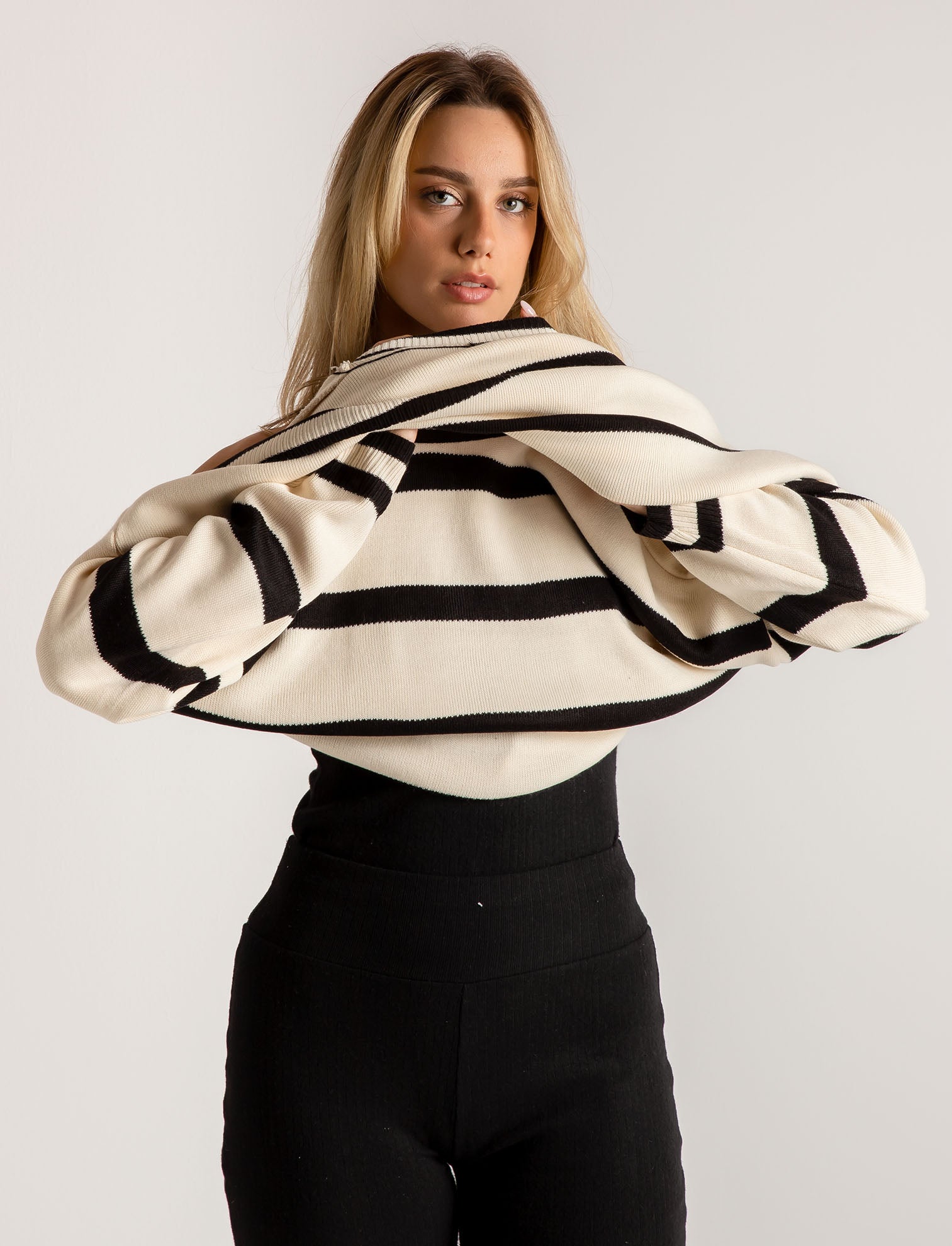 Women's striped knit--BLACK