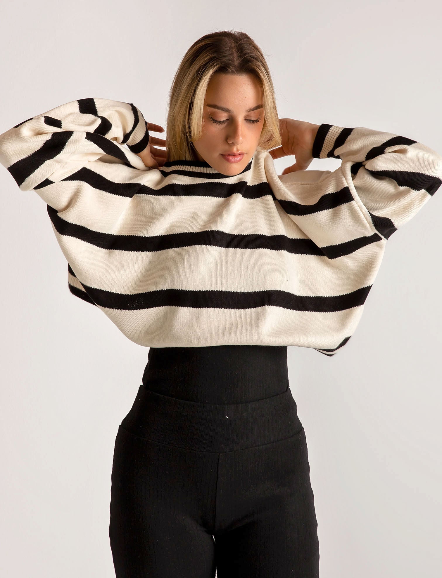 Women's striped knit--BLACK