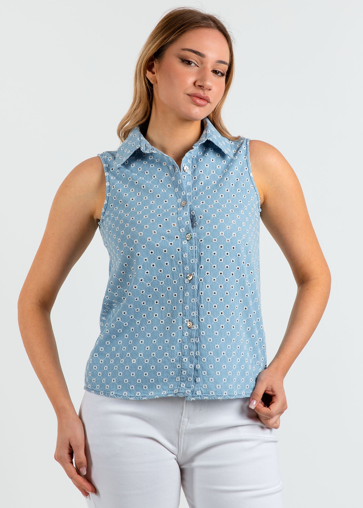 Γυναικείο πουκάμισο αμάνικο 'Fe44nja'-denim blue