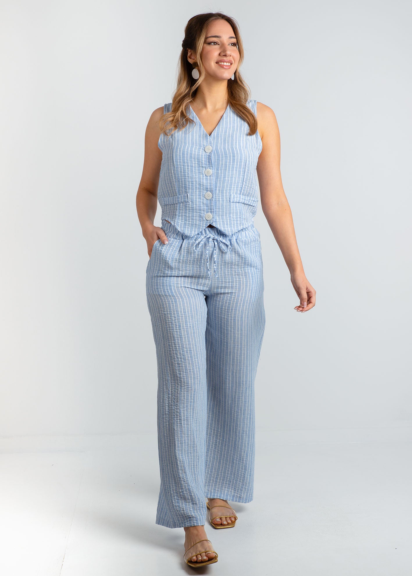 Γυναικεία ριγέ παντελόνα με λάστιχο 'Ly44dia'-lblue stripe
