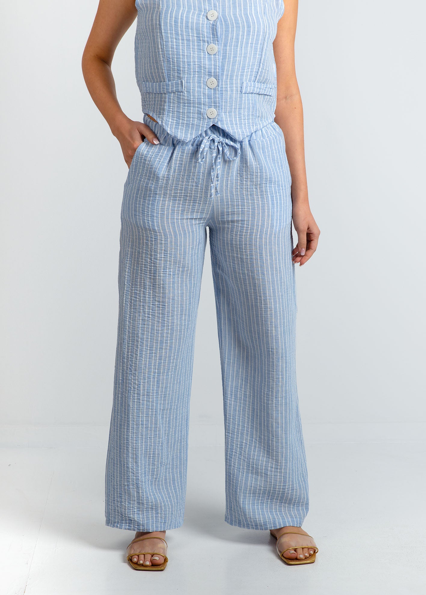 Γυναικεία ριγέ παντελόνα με λάστιχο 'Ly44dia'-lblue stripe