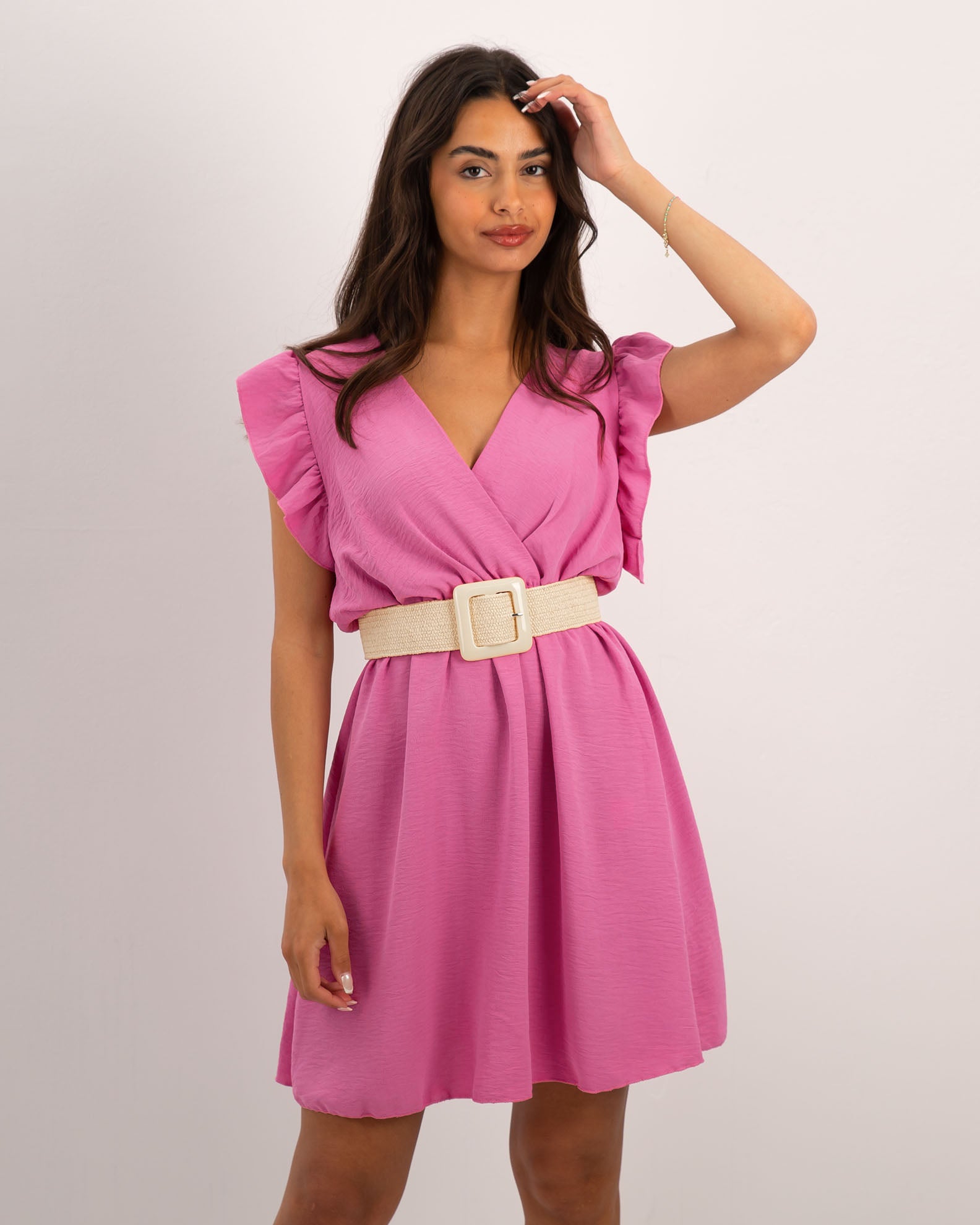 Mini Dress with Ruffles "Fa44bia"-PINK