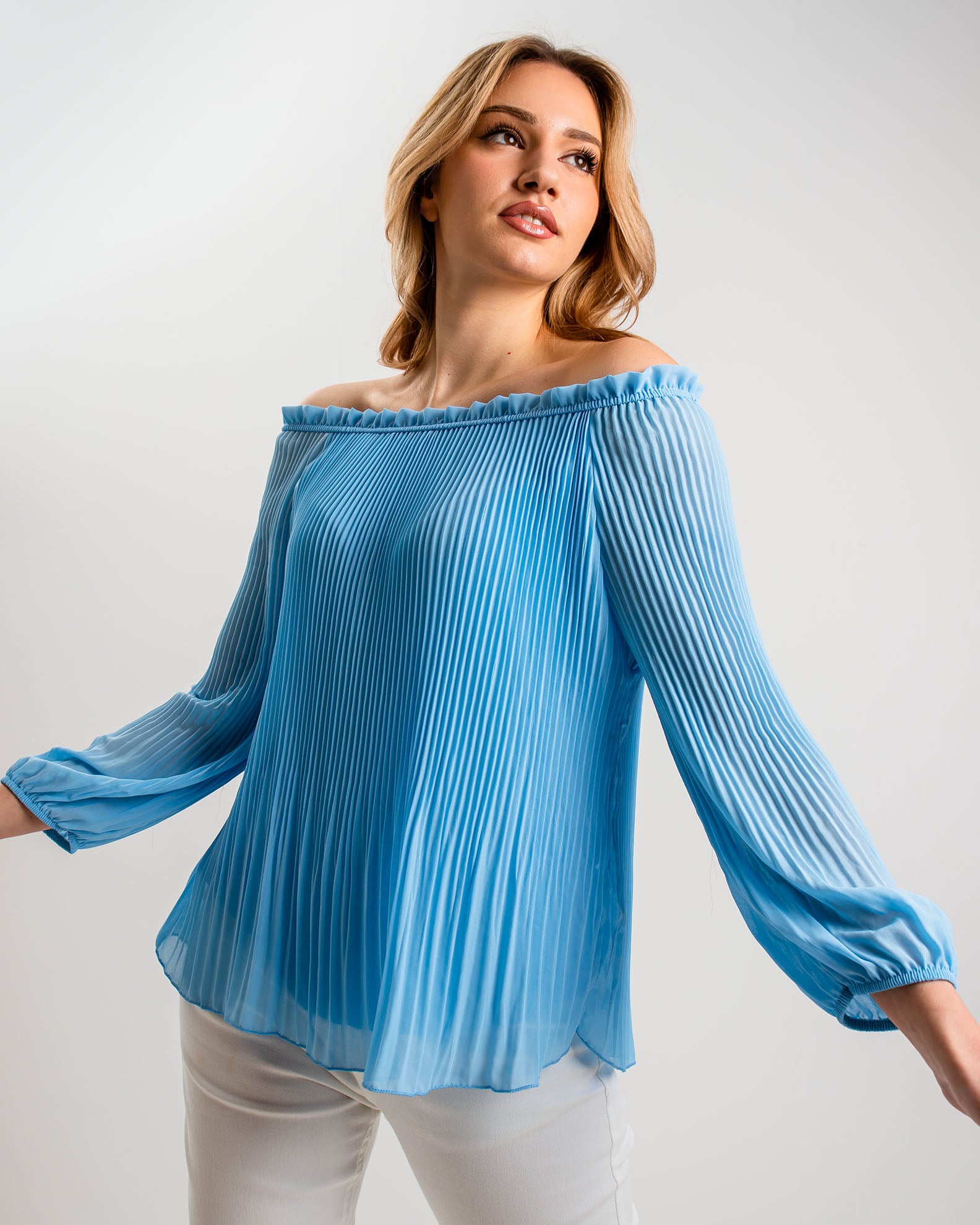 Women's Blouse 3/4 Pleated 'Sa44rah'-lblue