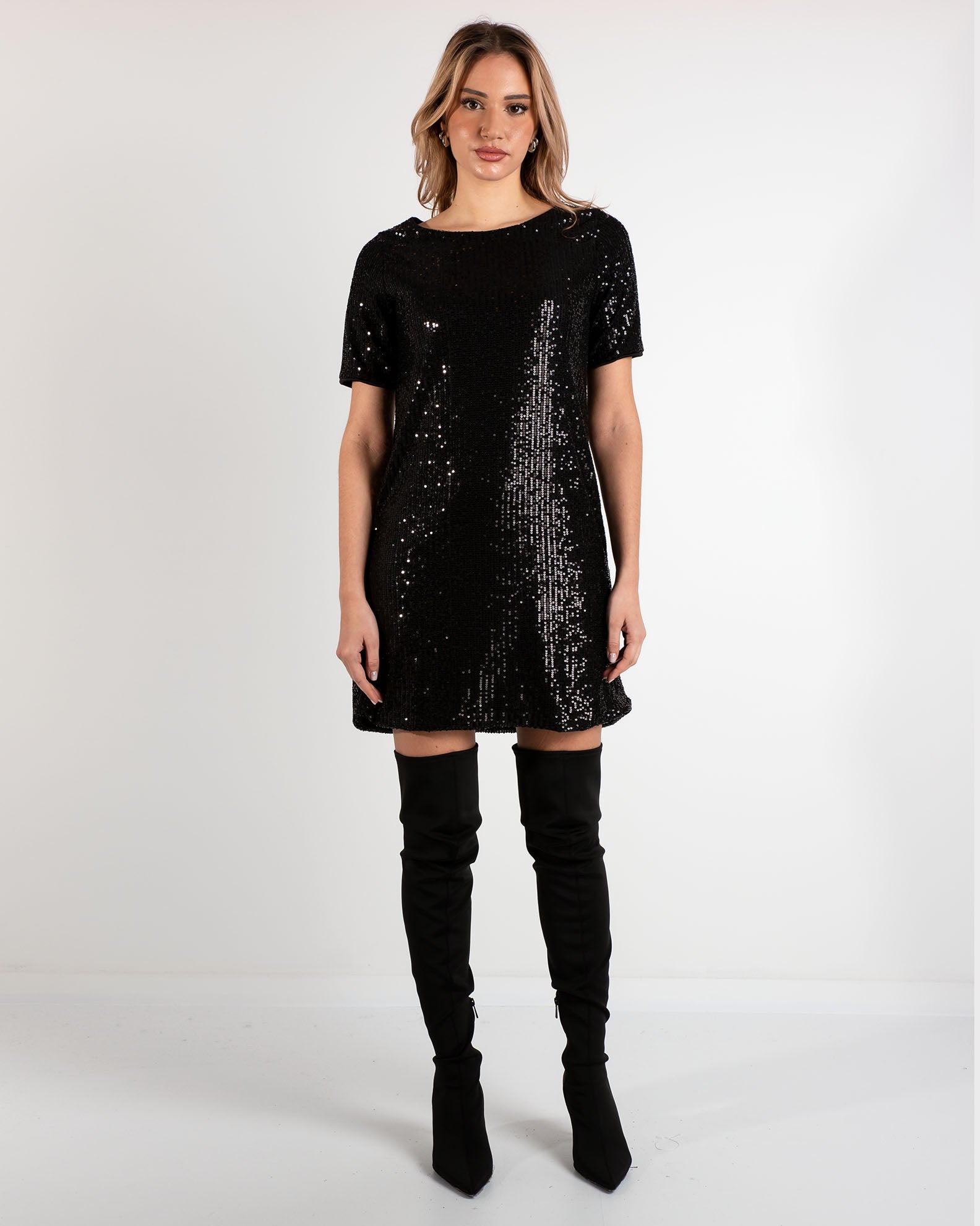 Mini dress with sequins 'Lo44las'-black