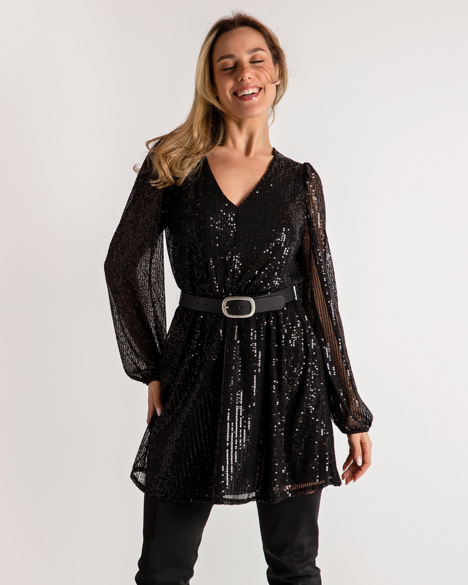 Mini dress with sequins 'Li44ssy'-black