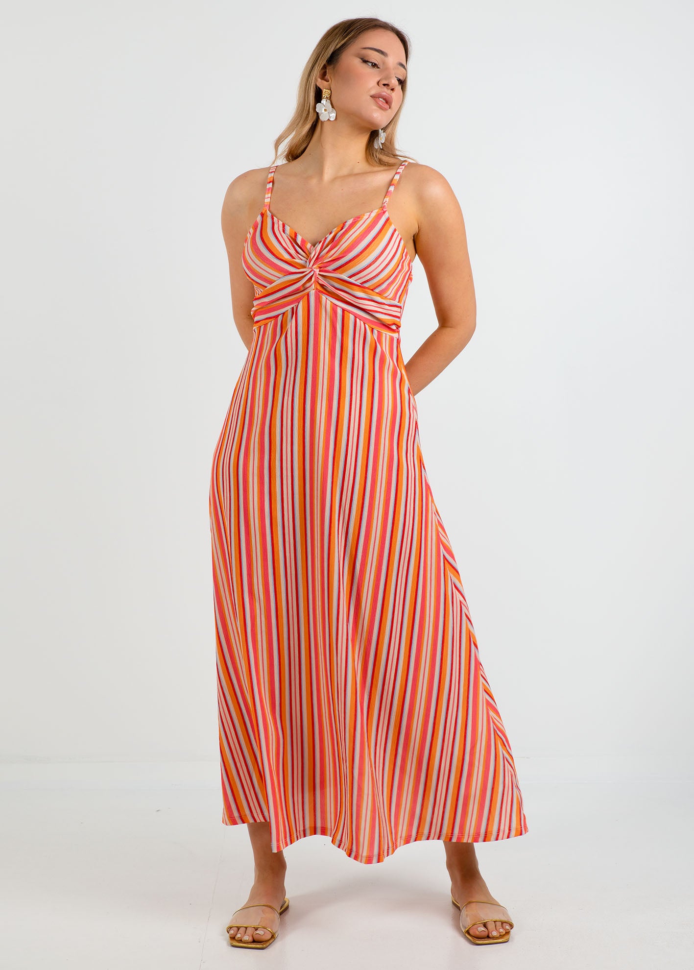 Αμάνικο μάξι φόρεμα γκοφρέ 'Ha44nni'-multi stripe