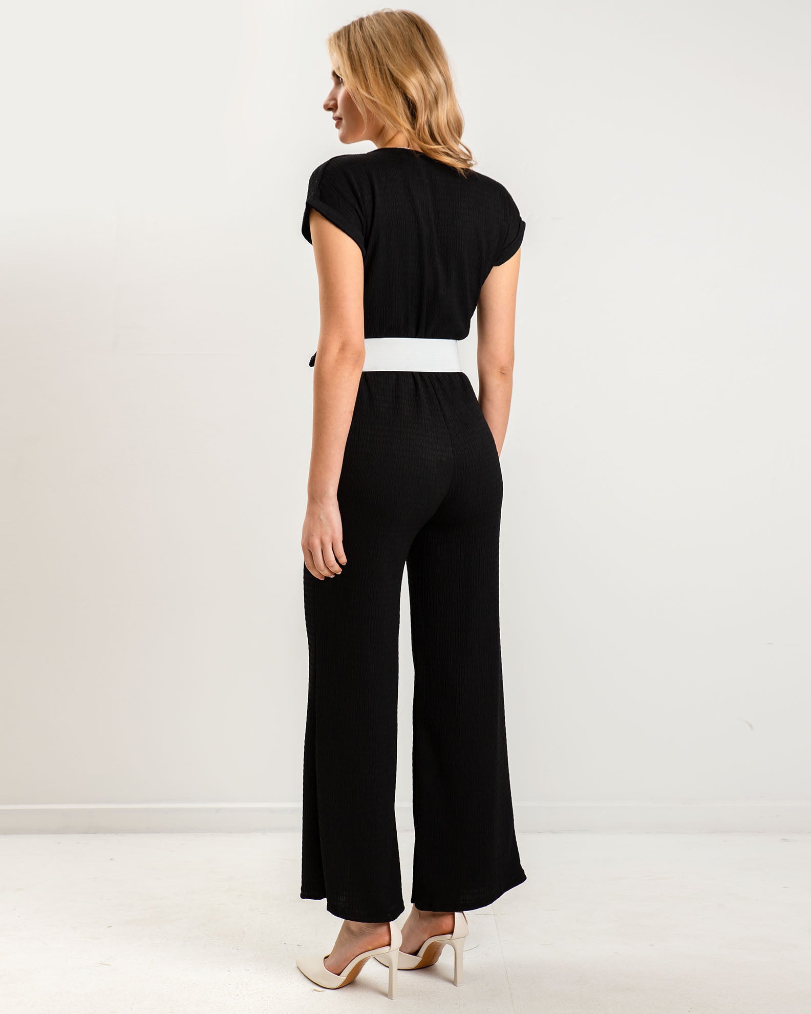 'Oa44na' short-sleeved waffle jumpsuit-black