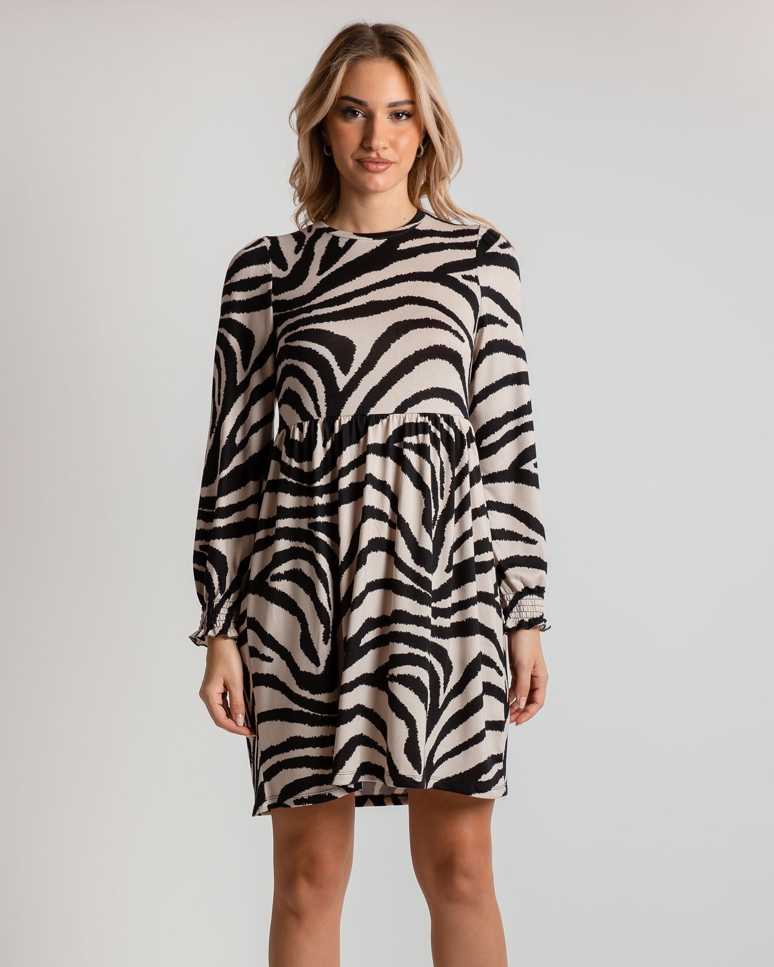 Μίνι φόρεμα animal print με μακρύ μανίκι 'Jo44sie'-beige zebra