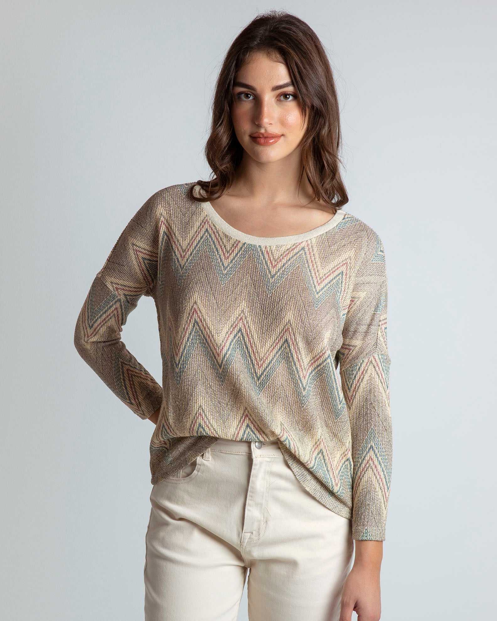 Women's blouse knitted with metallic thread 'Al44ani'-beige div