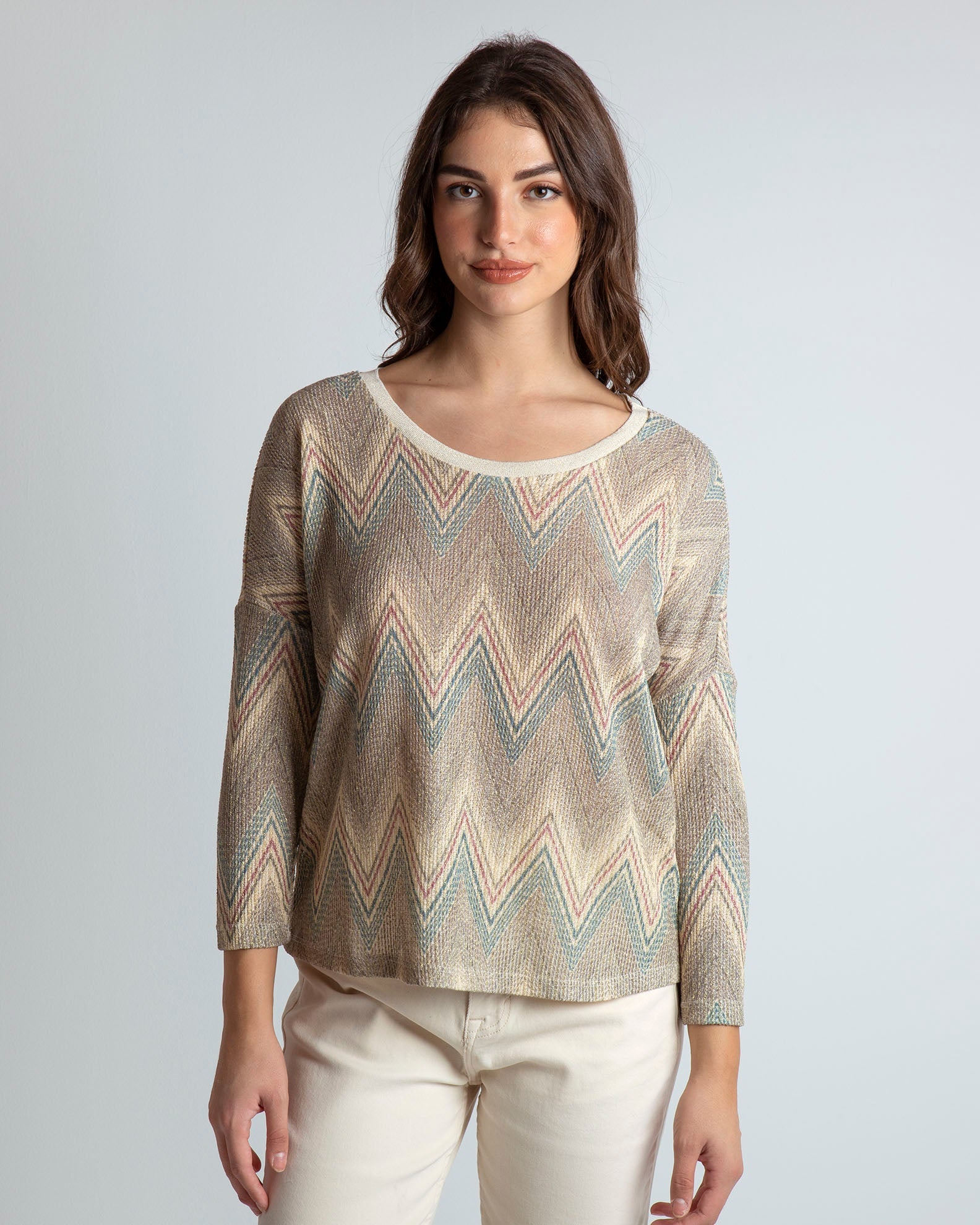 Women's blouse knitted with metallic thread 'Al44ani'-beige div