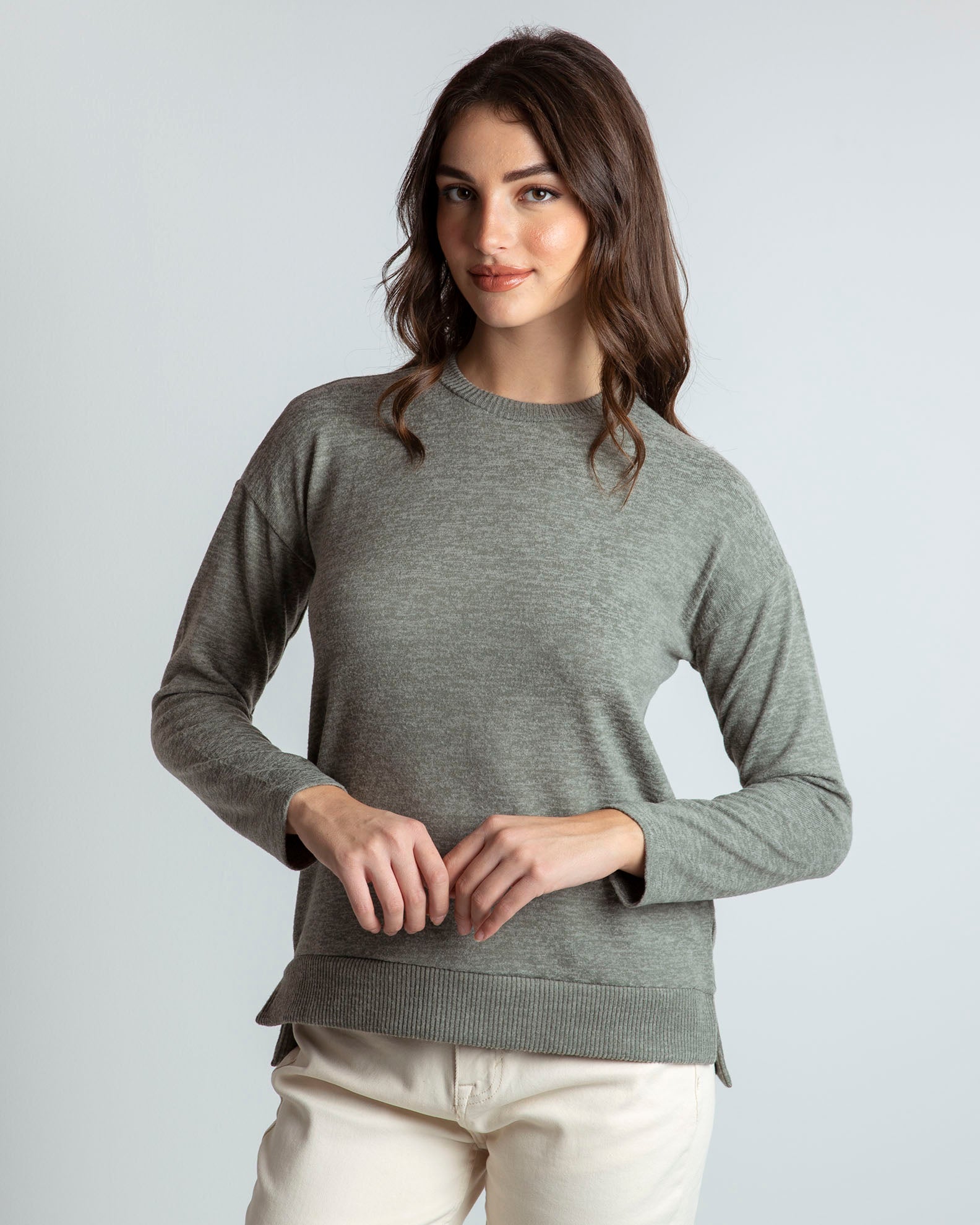 Women's 'Au44rela' loose knit top-khaki marl