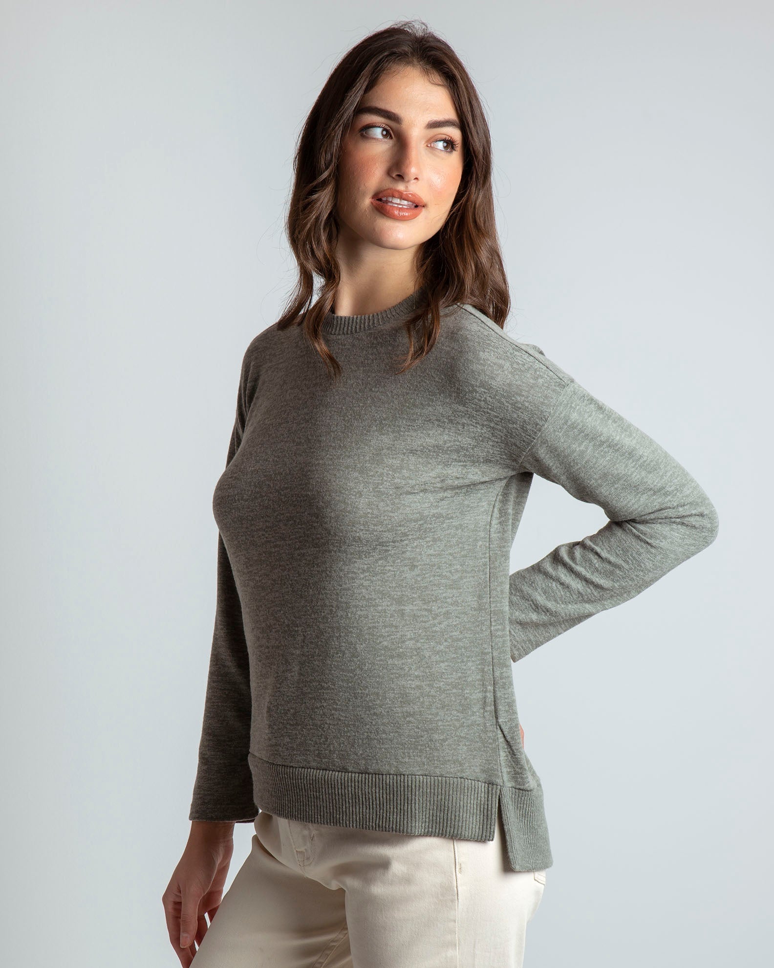 Women's 'Au44rela' loose knit top-khaki marl