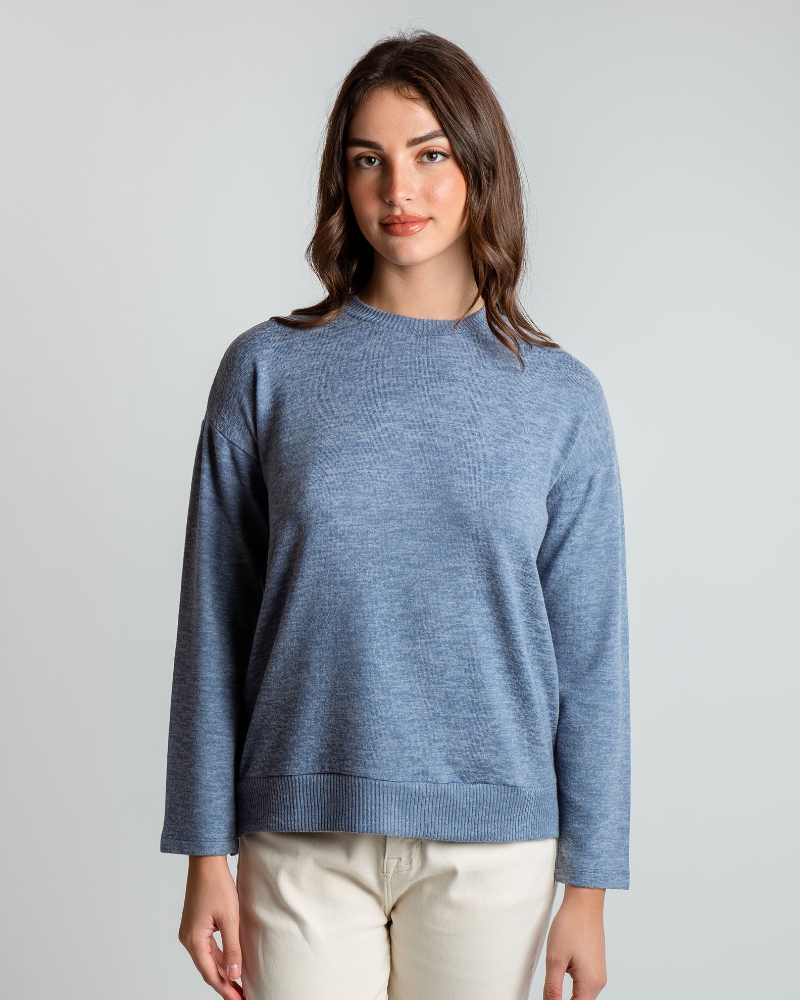 Women's loose knit blouse 'Au44rela'-stone blue marl