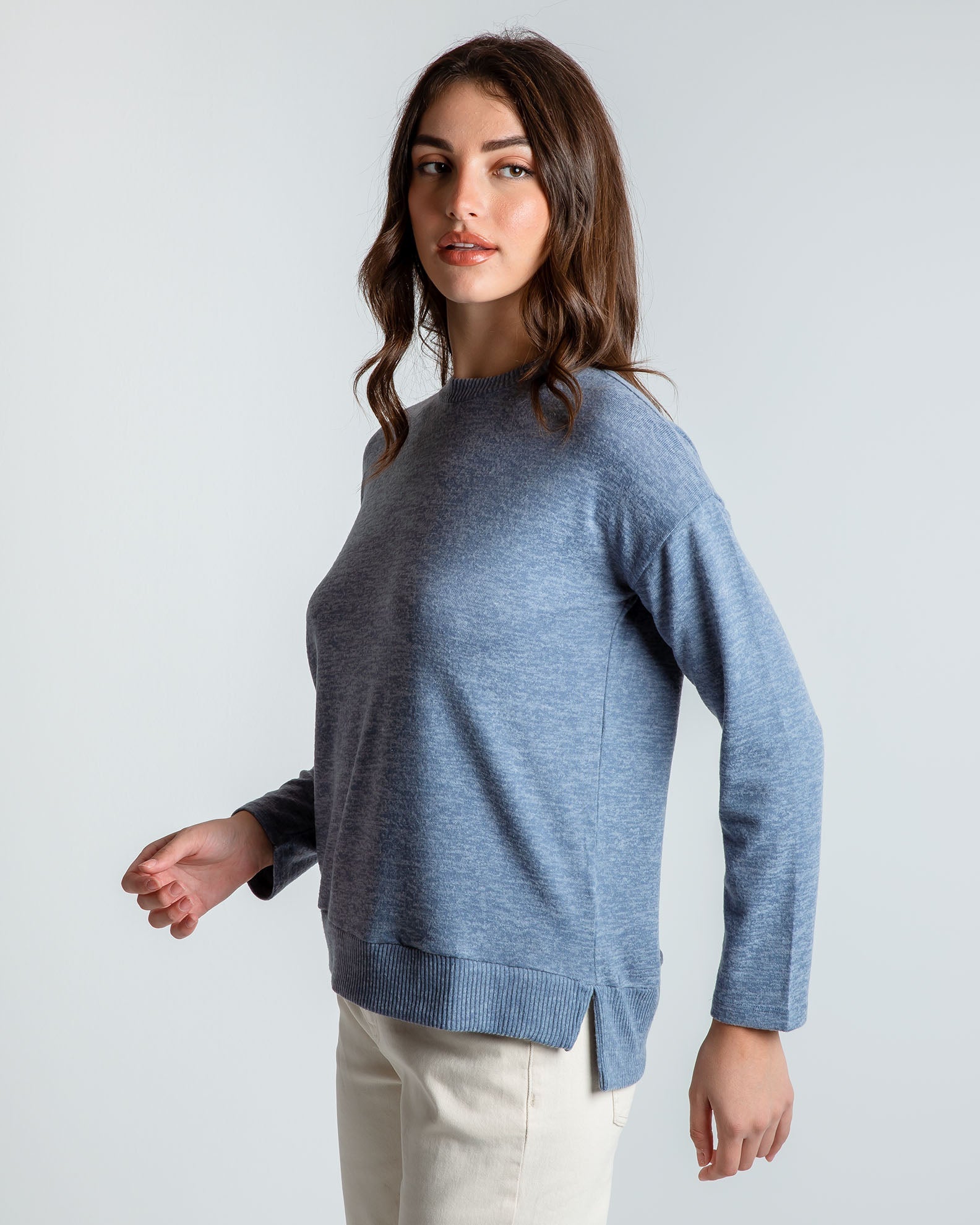 Women's loose knit blouse 'Au44rela'-stone blue marl