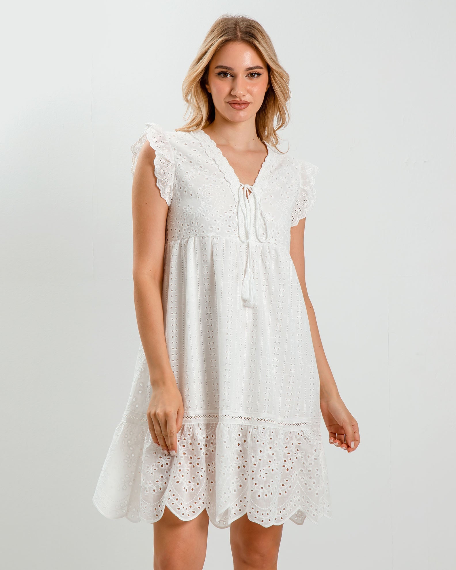 Mini dress with embroidery 'Co44lina'-white