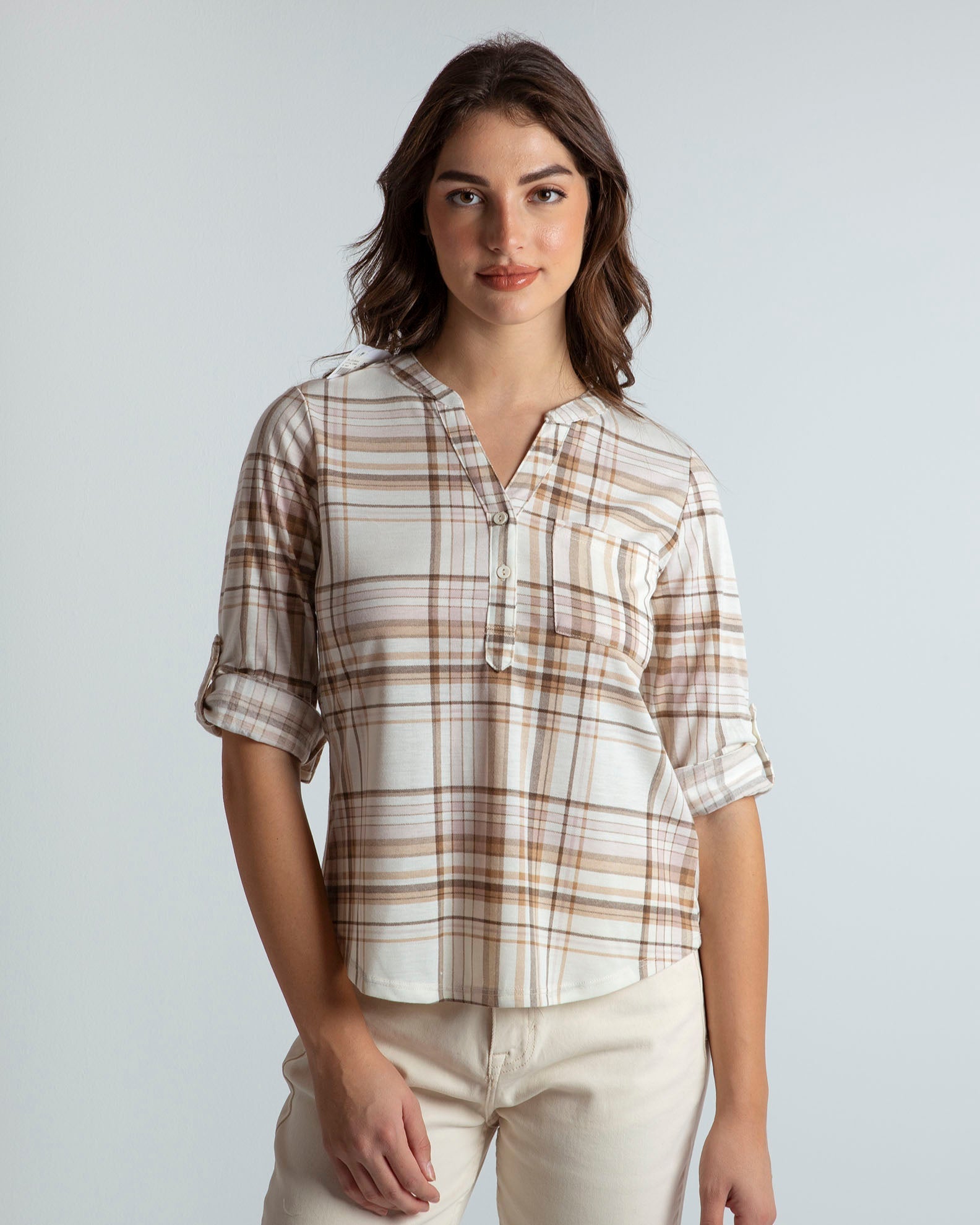 Women's 3/4 Checked Shirt 'Di44nara'-beige check