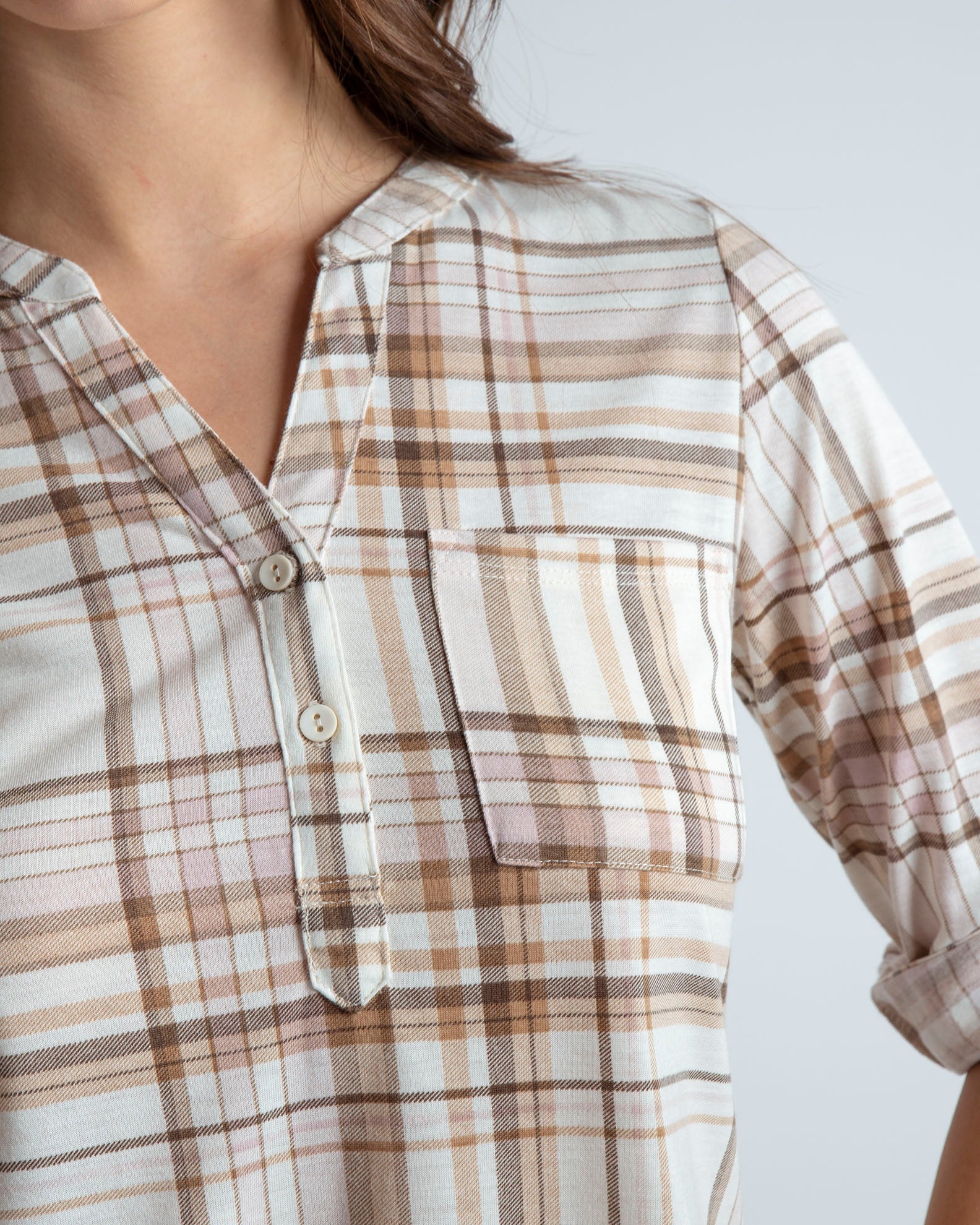 Women's 3/4 Checked Shirt 'Di44nara'-beige check