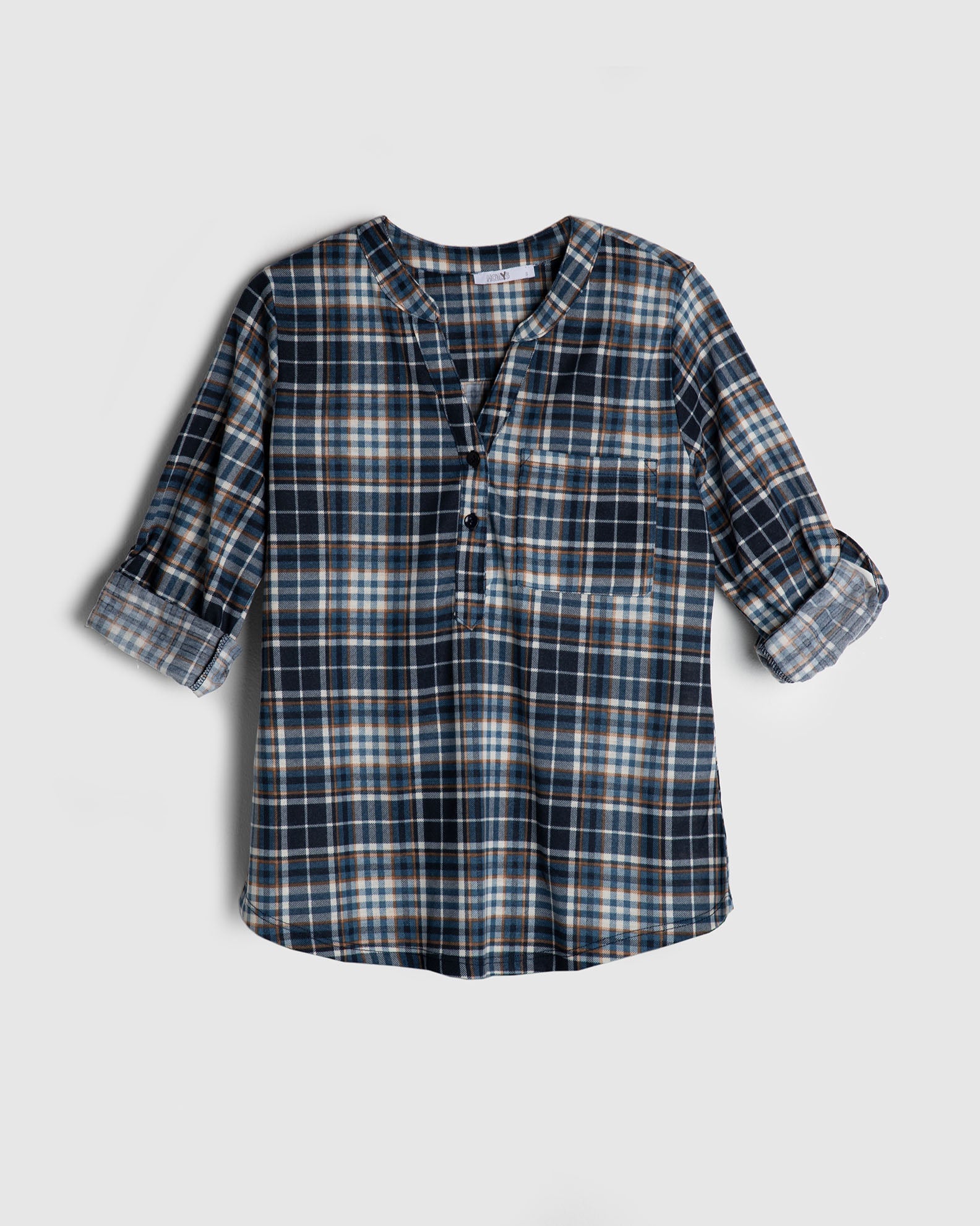 Women's 3/4 Plaid Shirt 'Di44nara'-navy check