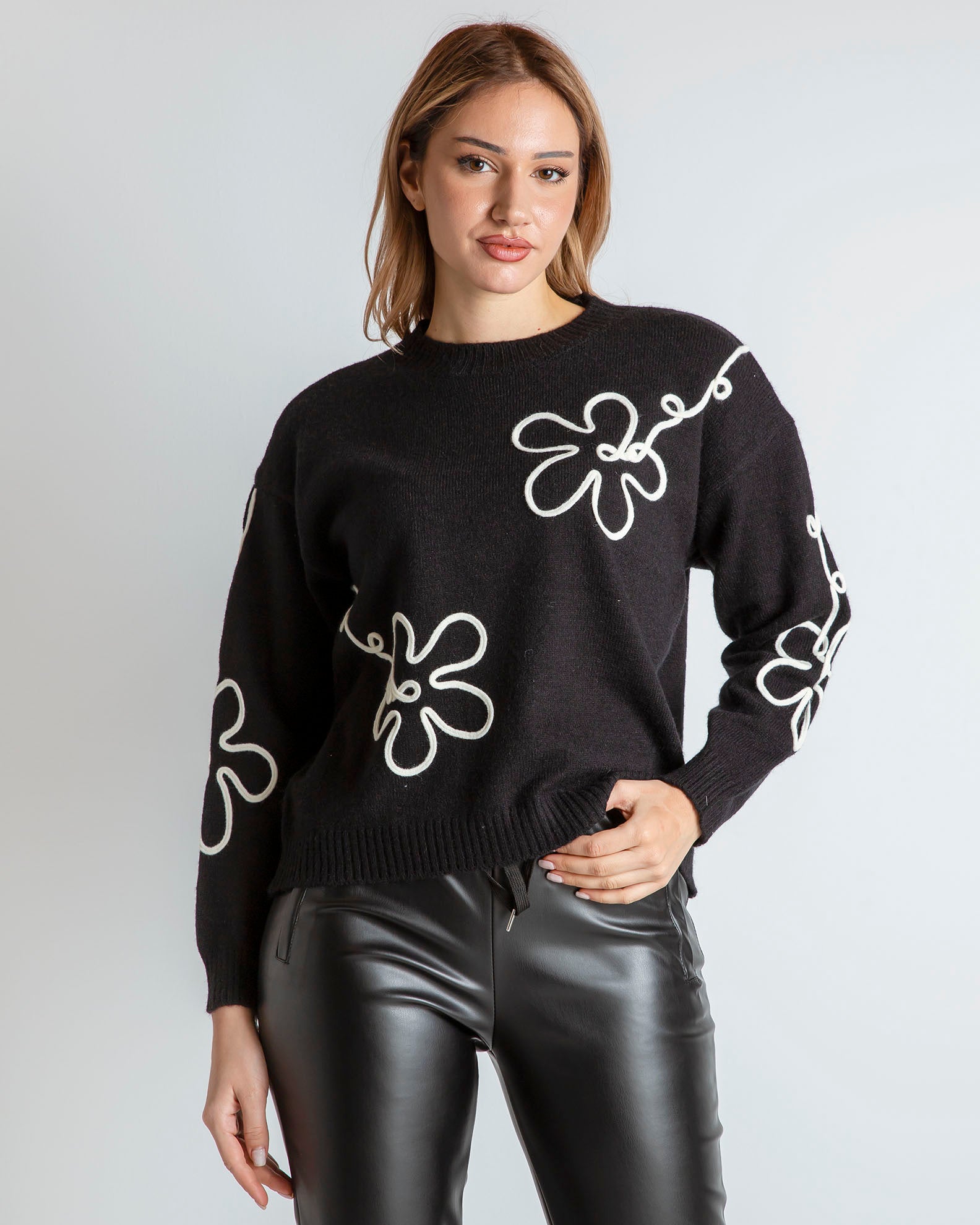 Γυναικείο πουλόβερ 'Ti44luna'-black/offwhite flower