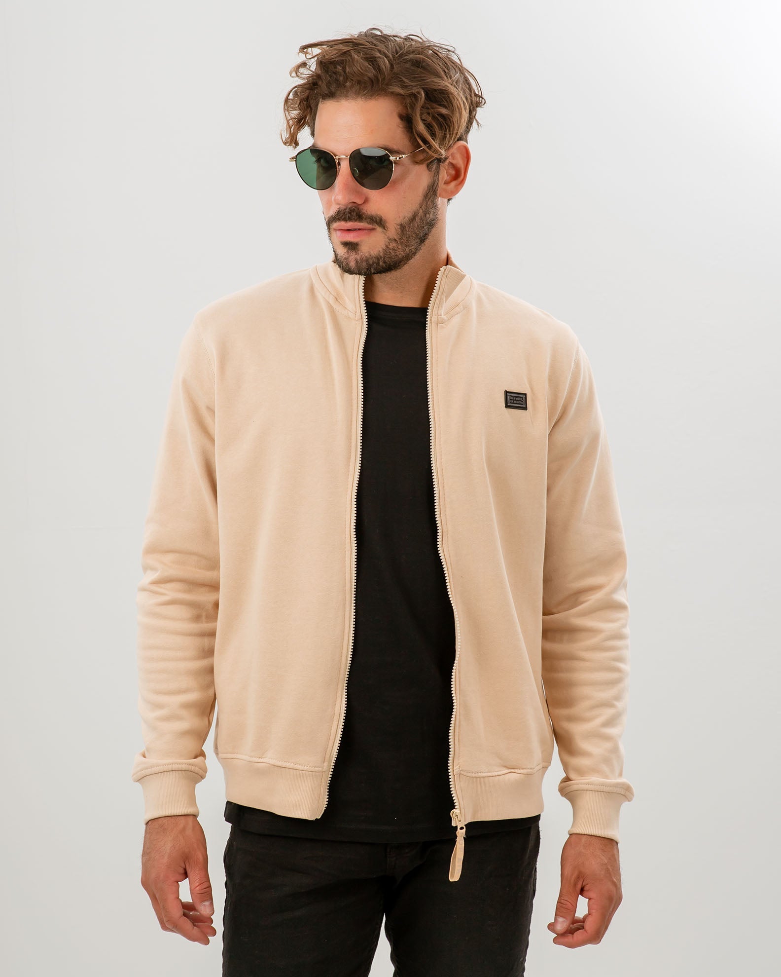 Men's 'Hariton' Zippered Sweatshirt-BEIGE