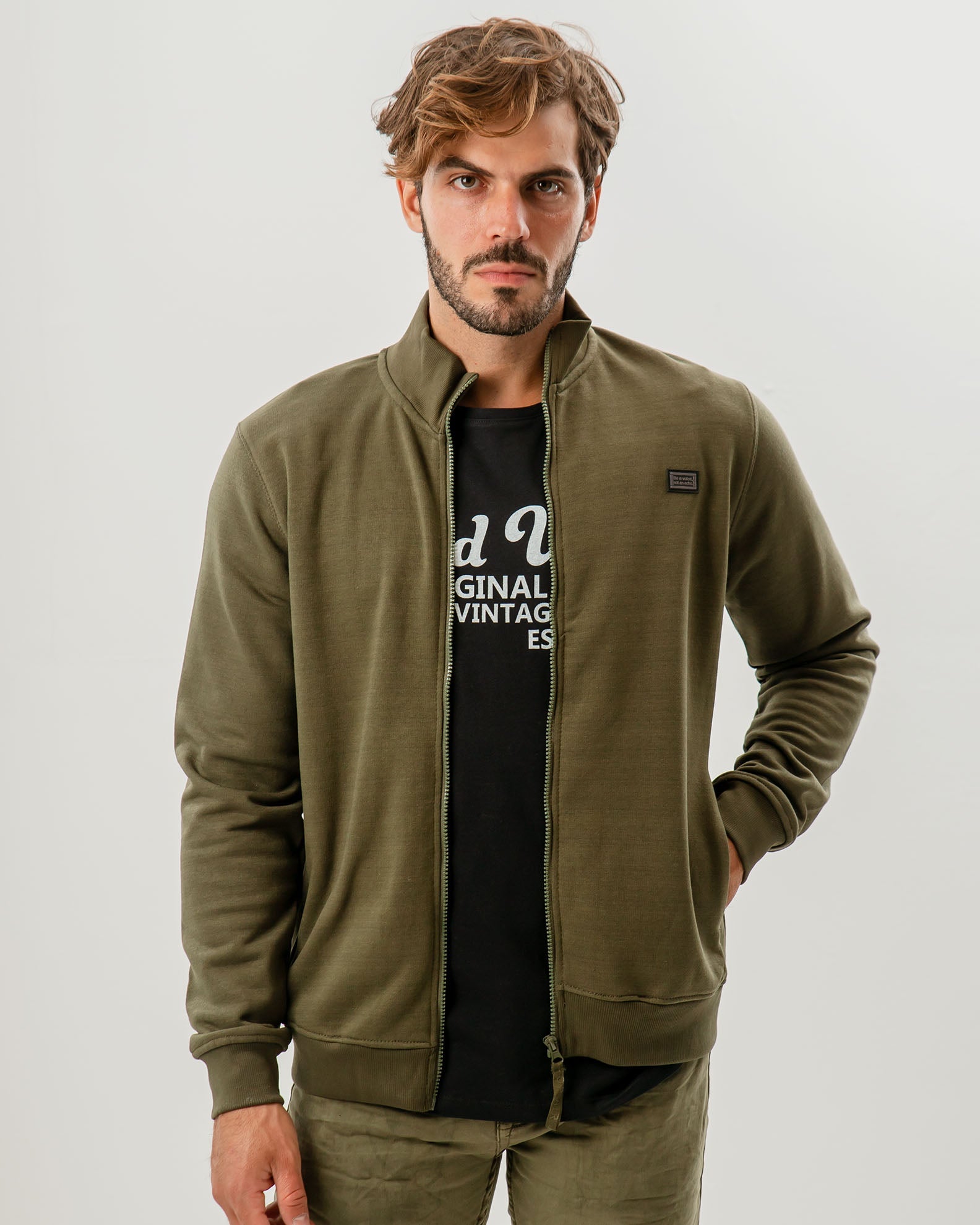 Men's 'Hariton' Zippered Sweatshirt-KHAKI