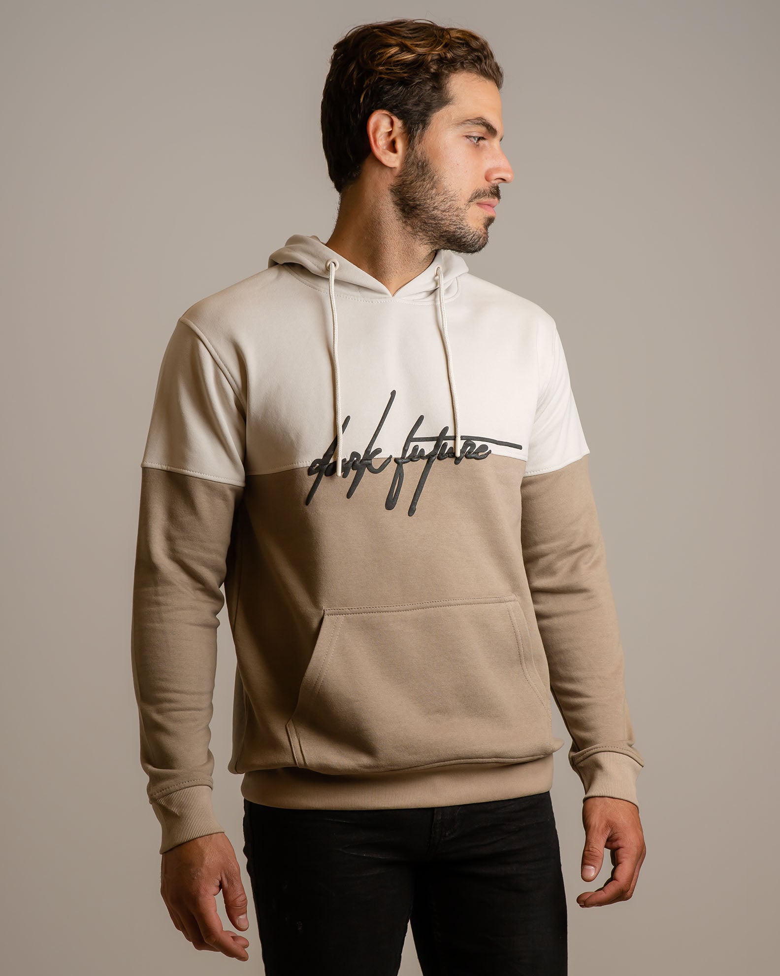 Men's Hooded Sweatshirt with 'Dark future' Print - CAMEL