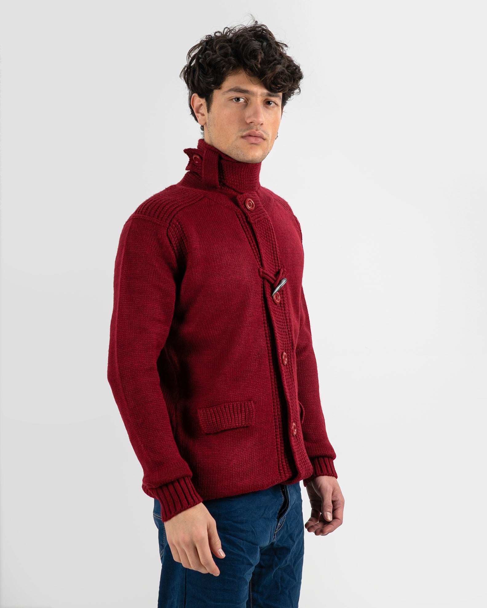 Men's Knitted Overcoat 'F-518 Roy Garage'-BORDEAUX