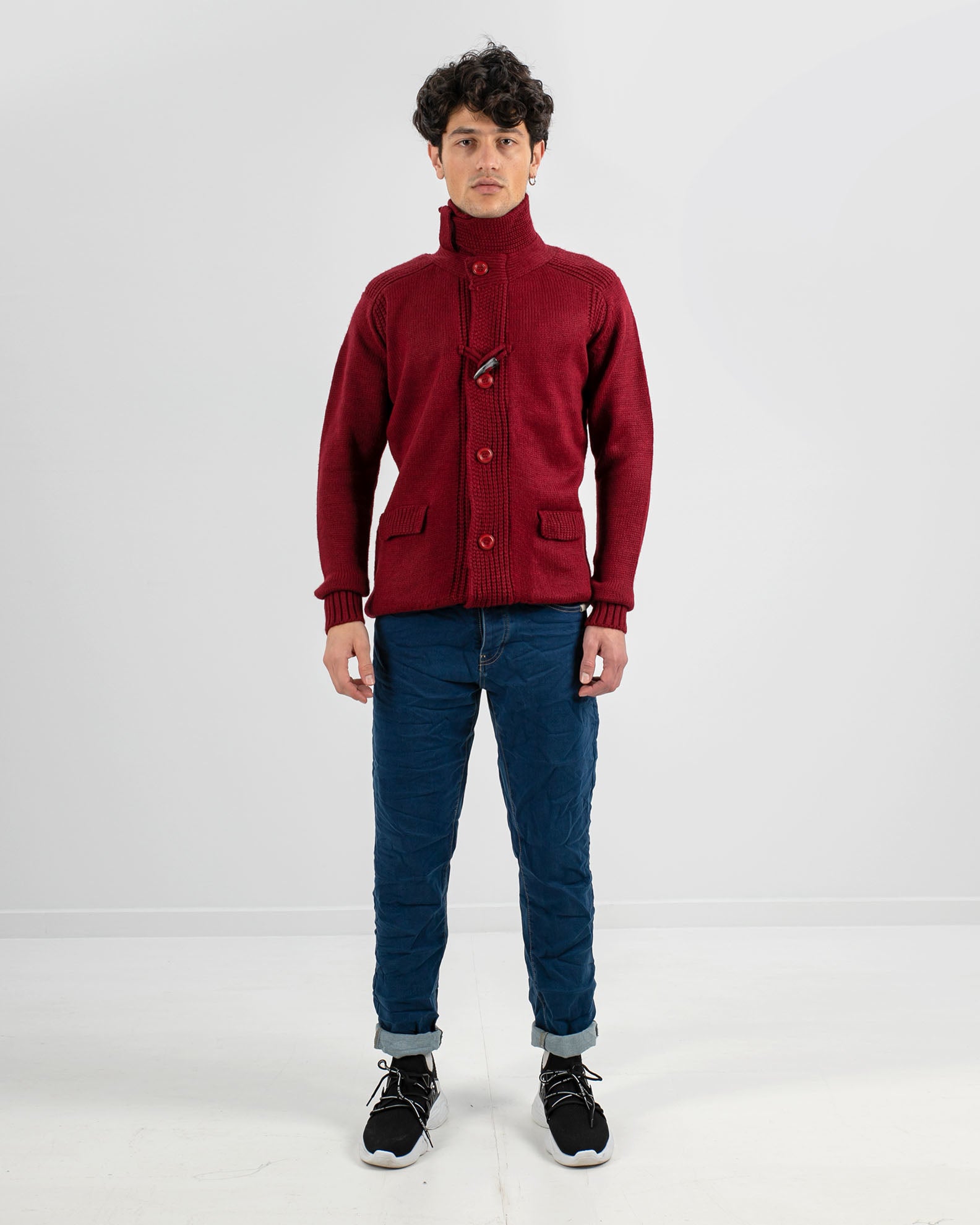 Men's Knitted Overcoat 'F-518 Roy Garage'-BORDEAUX