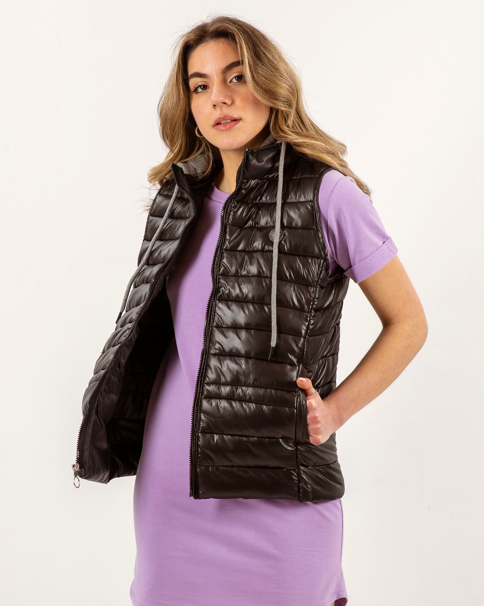 Women's Sleeveless Quilted Vest 'Barbara'-BLACK