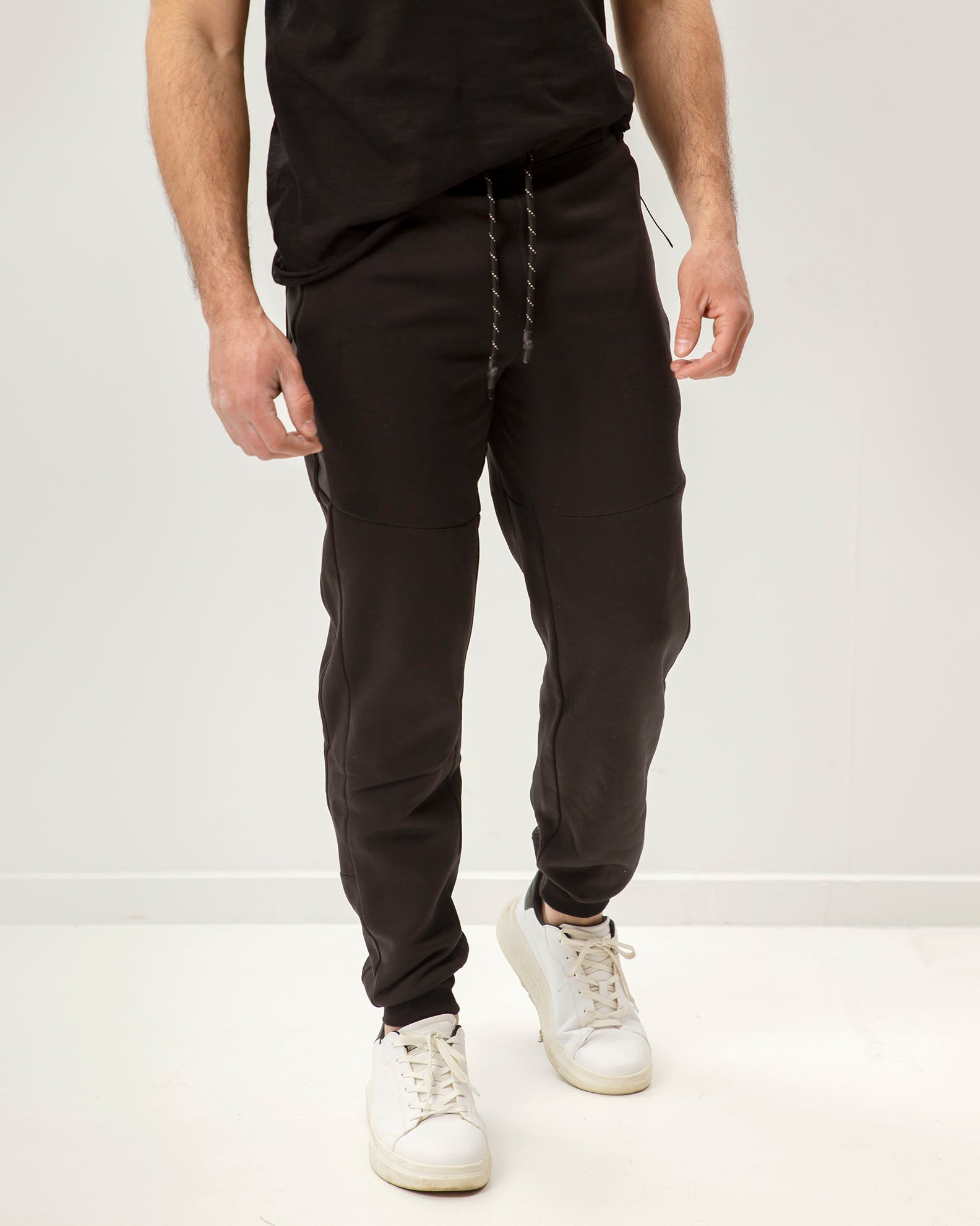 Men's Jogger Pants with Leather Detail 'Oscar'-BLACK