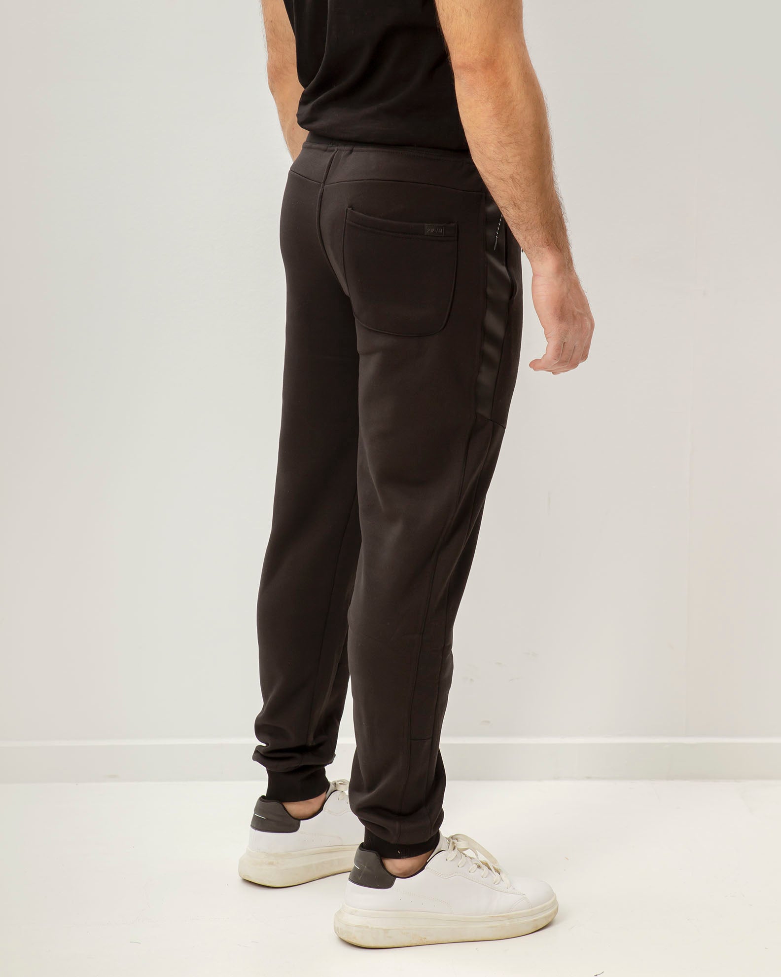 Men's Jogger Pants with Leather Detail 'Oscar'-BLACK