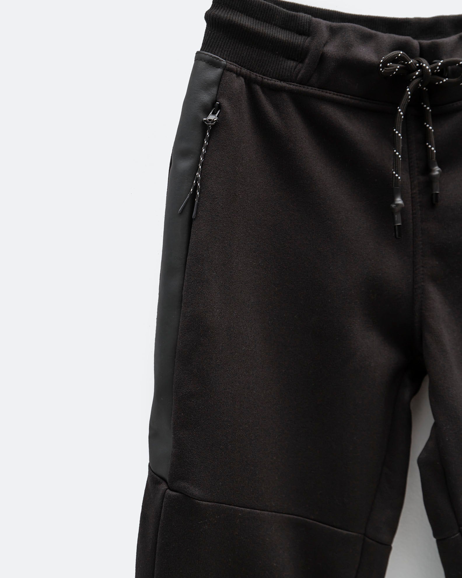 Men's Jogger Pants with Leather Detail 'Oscar'-BLACK