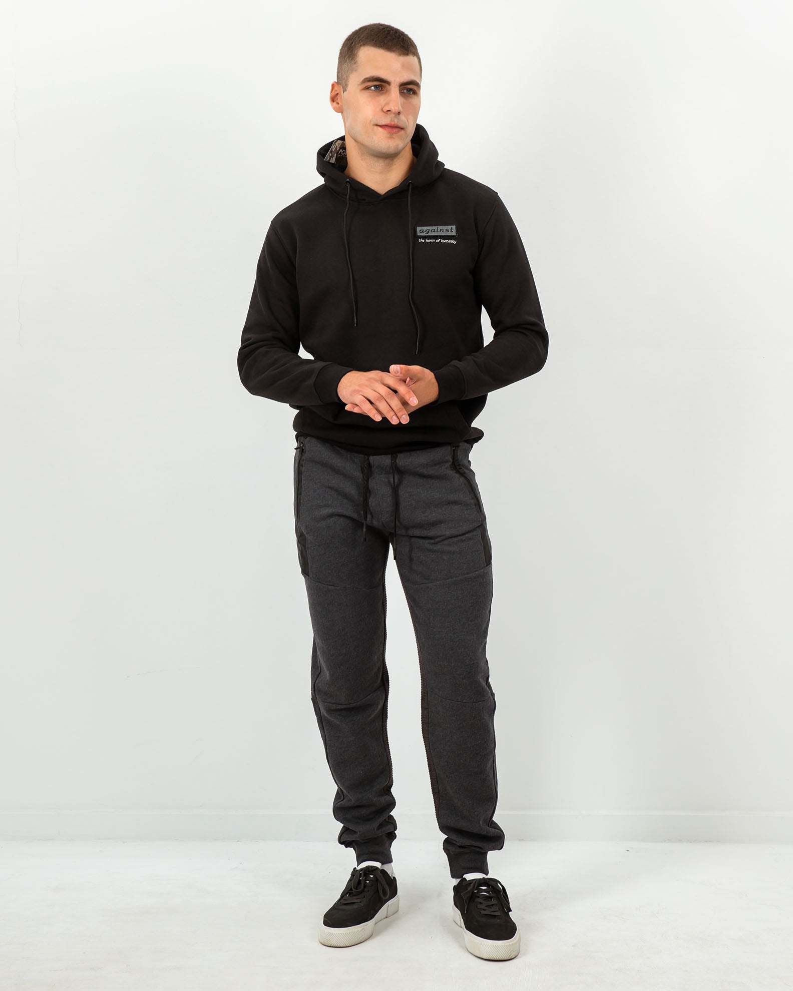 Men's Jogger Pants with Leather Detail 'Lefteris'-ANTRA