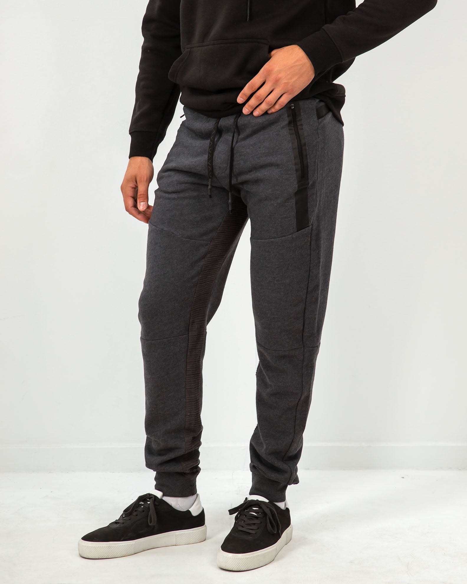 Men's Jogger Pants with Leather Detail 'Lefteris'-ANTRA