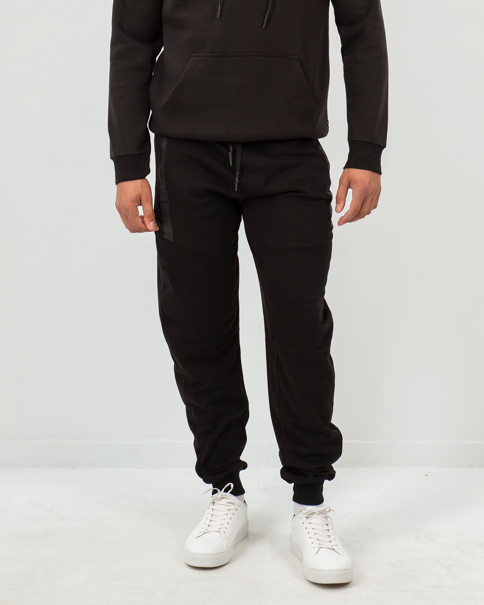 Men's Jogger Pants with Leather Detail 'Lefteris'-BLACK