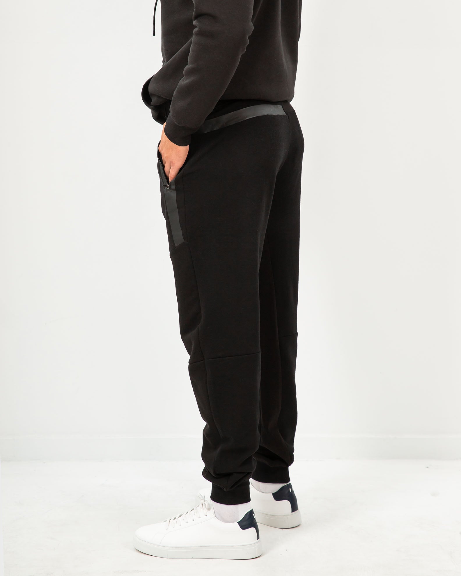 Men's Jogger Pants with Leather Detail 'Lefteris'-BLACK