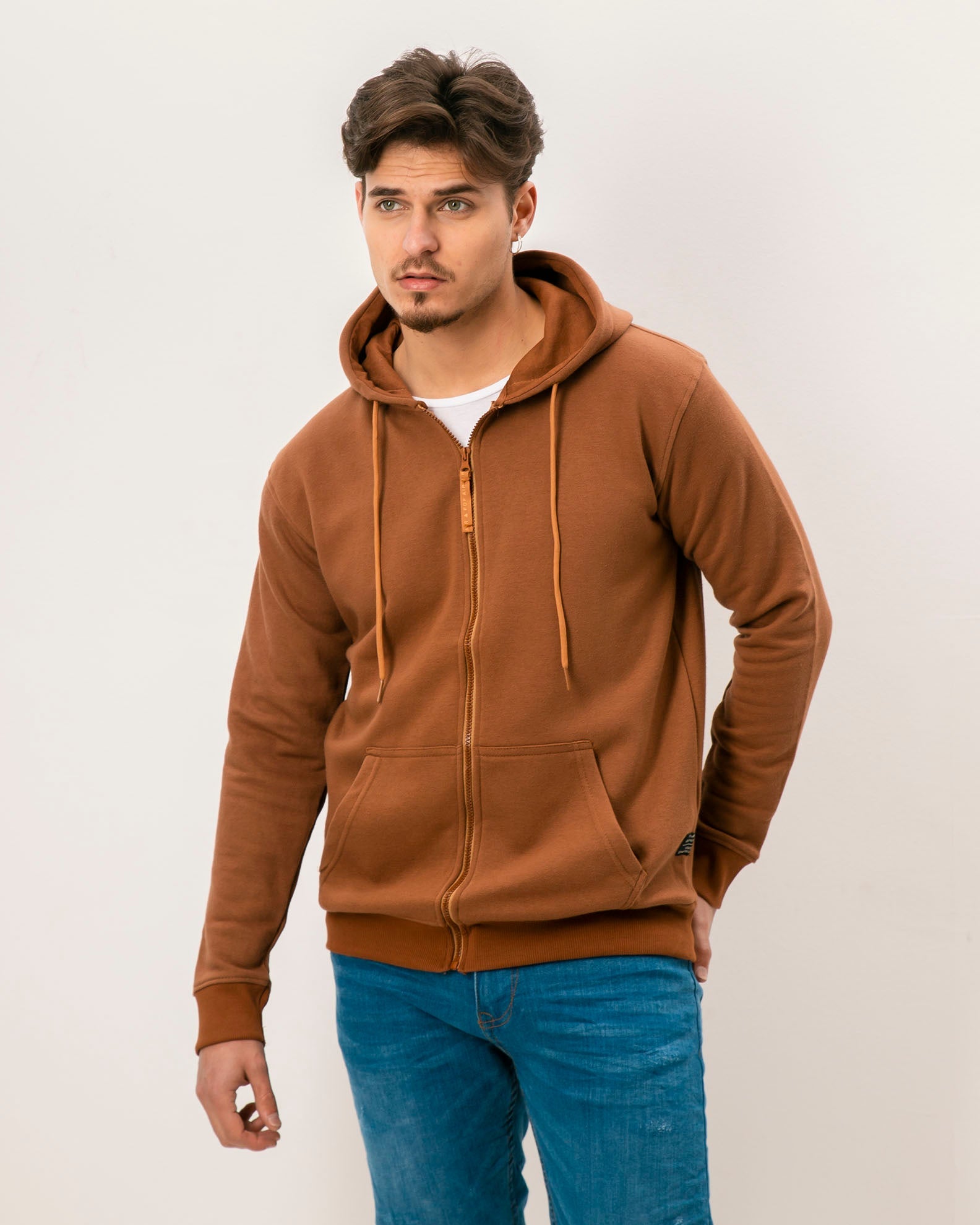 Men's hooded sweatshirt 'Bruno'-CAMEL