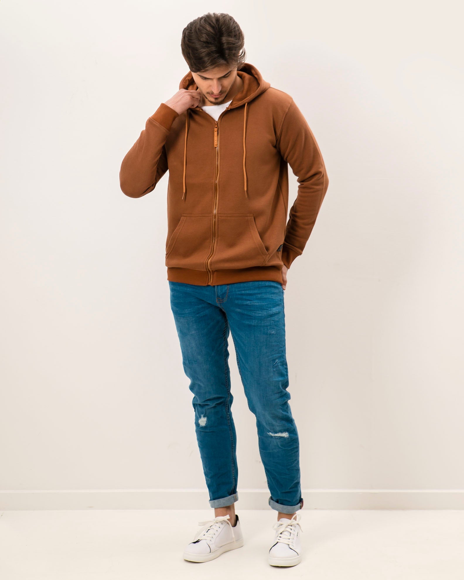 Men's hooded sweatshirt 'Bruno'-CAMEL